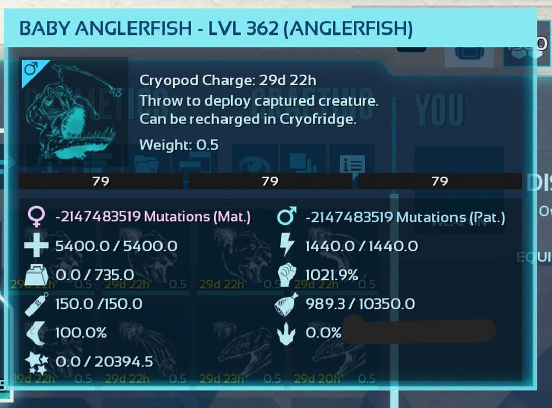 ARK ASCENDED PVE OFICIAL PAIR BABY ANGLER BLACK ID79 TOP STATUS PC/XBOX/PS5