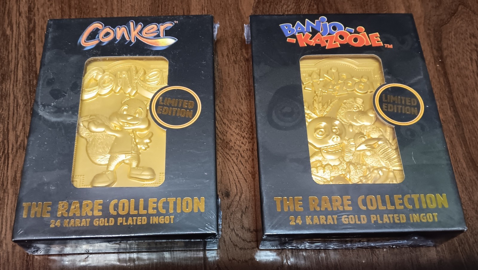 2 RARE COLLECTION 24k Gold Plated Ingots Conkers Bad Fur Day Banjo Kazooie N64!