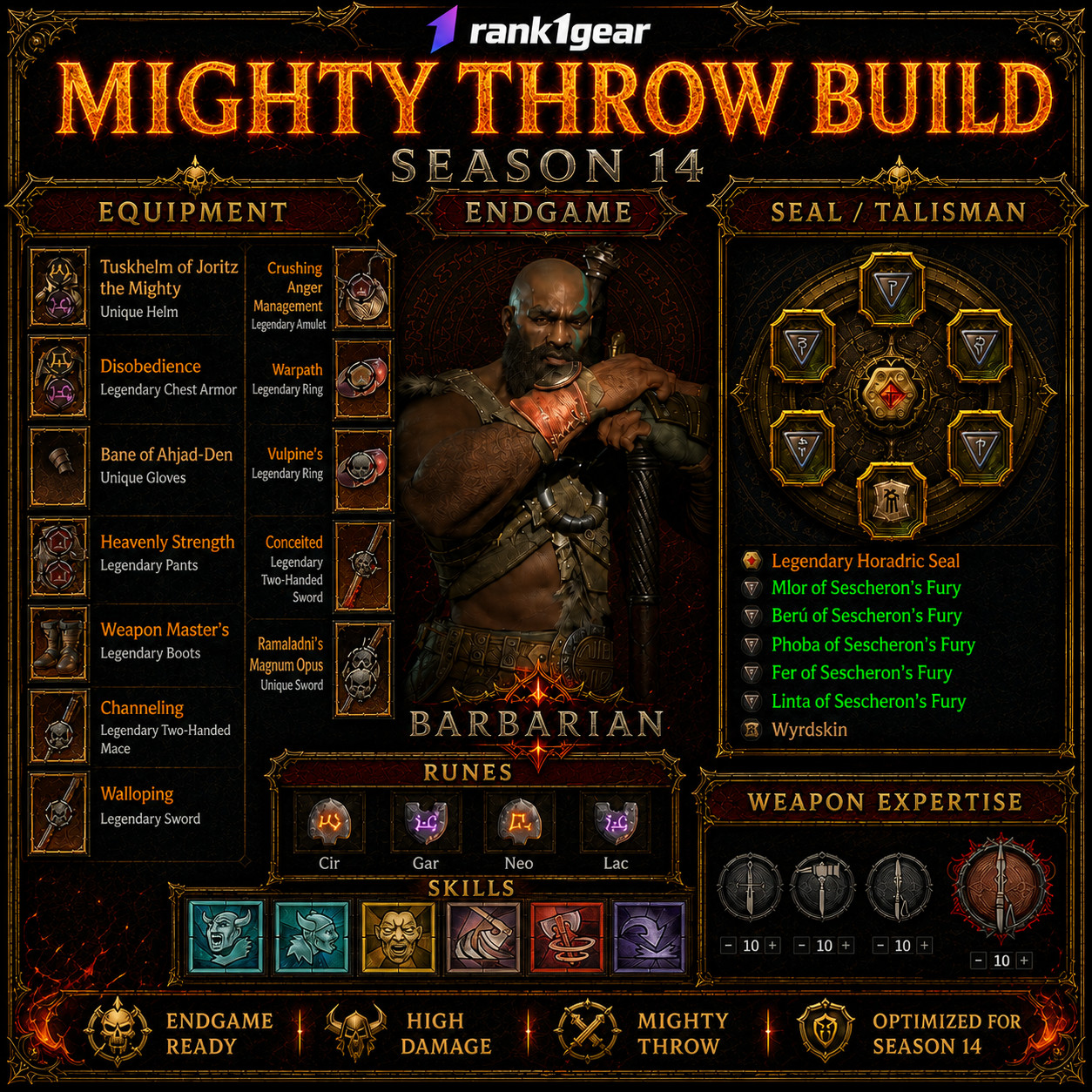 Diablo 4⚔️ Season 14⚔️Mighty Throw Barbarian Build Endgame⚔️BEST BUILD ⚔️S+ TIER