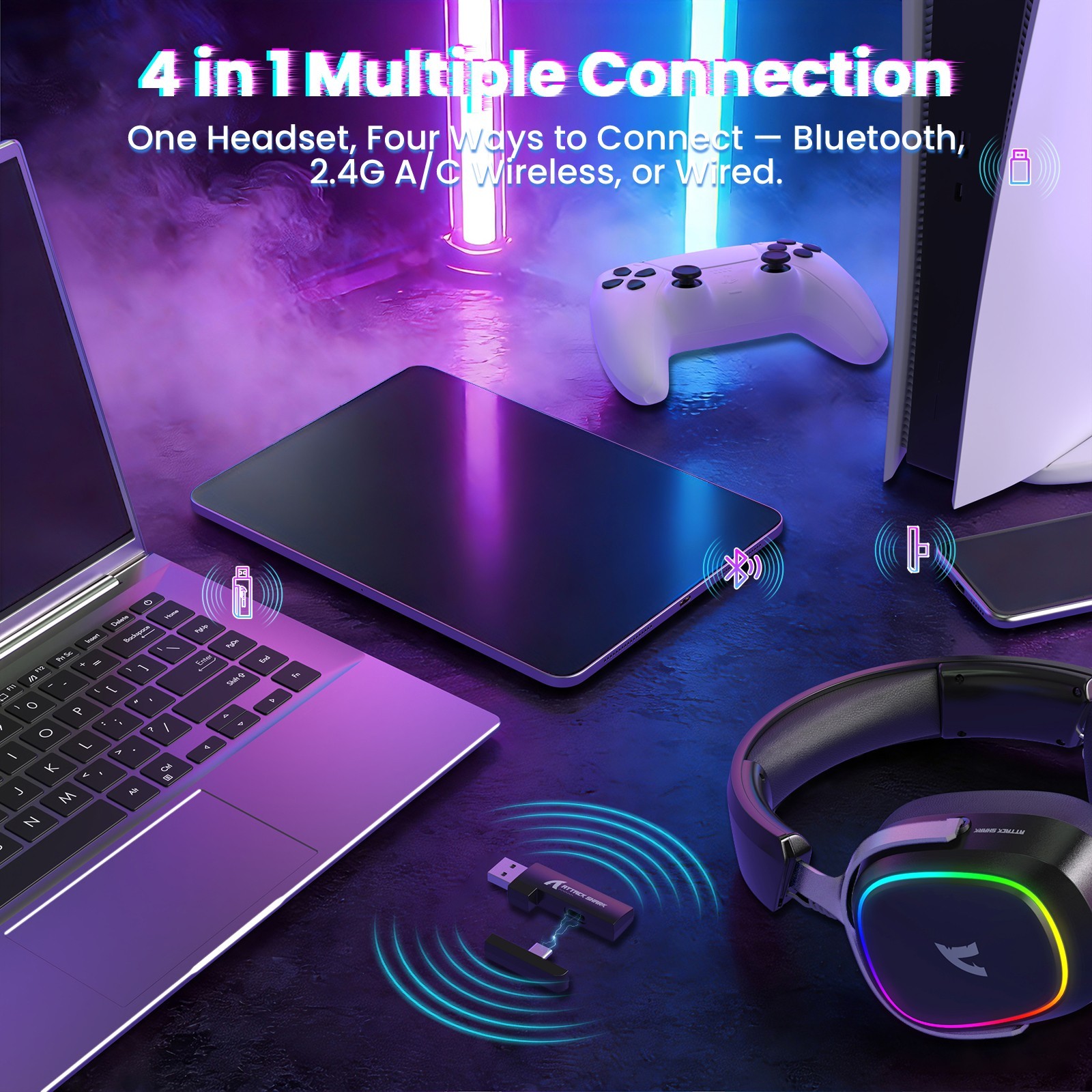 ATTACK SHARK G800 Wireless Gaming Headset Detachable Mics, Aluminum Alloy Frame