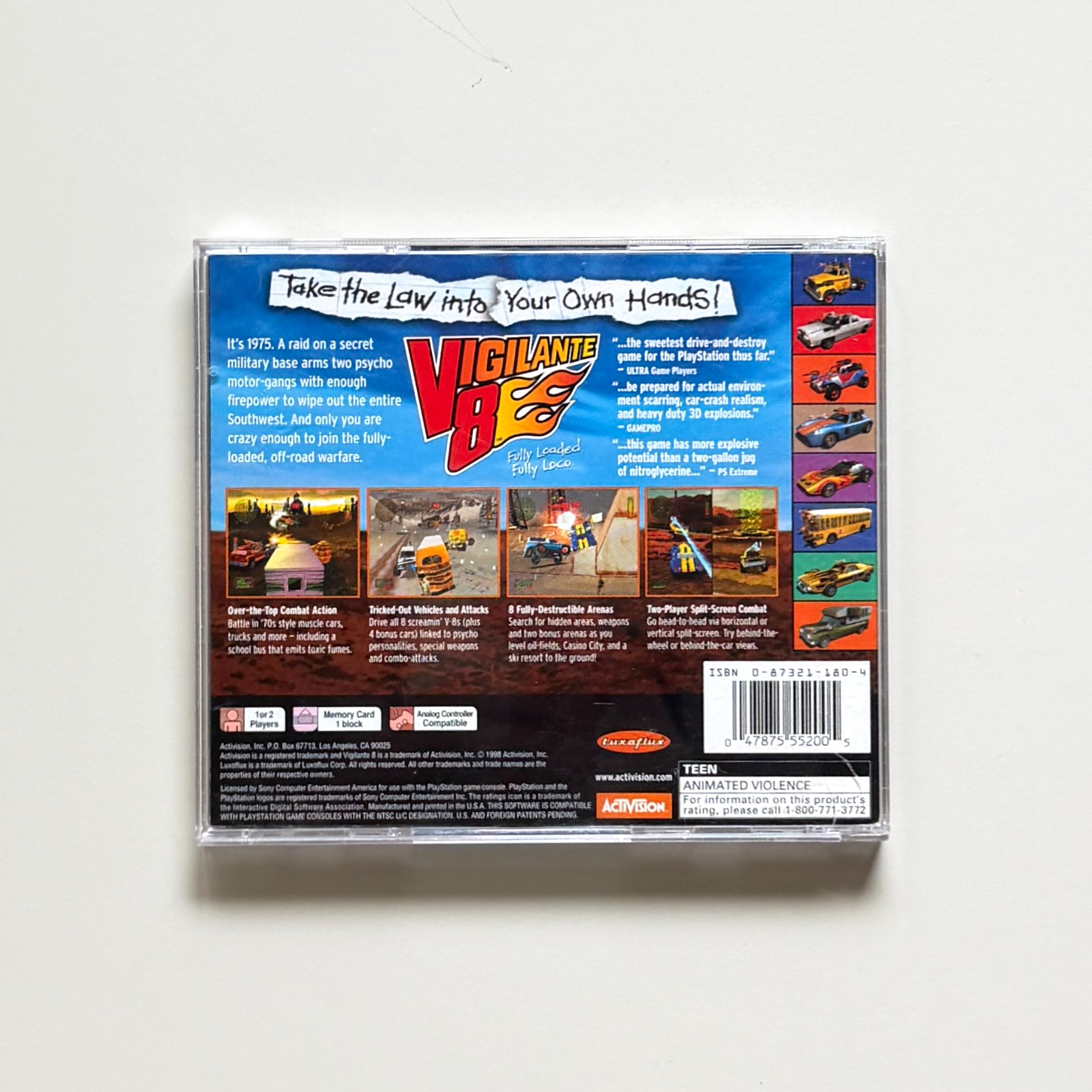 Vigilante 8 PS1 (PlayStation, 1998) Reg Card Complete CIB Black Label Tested