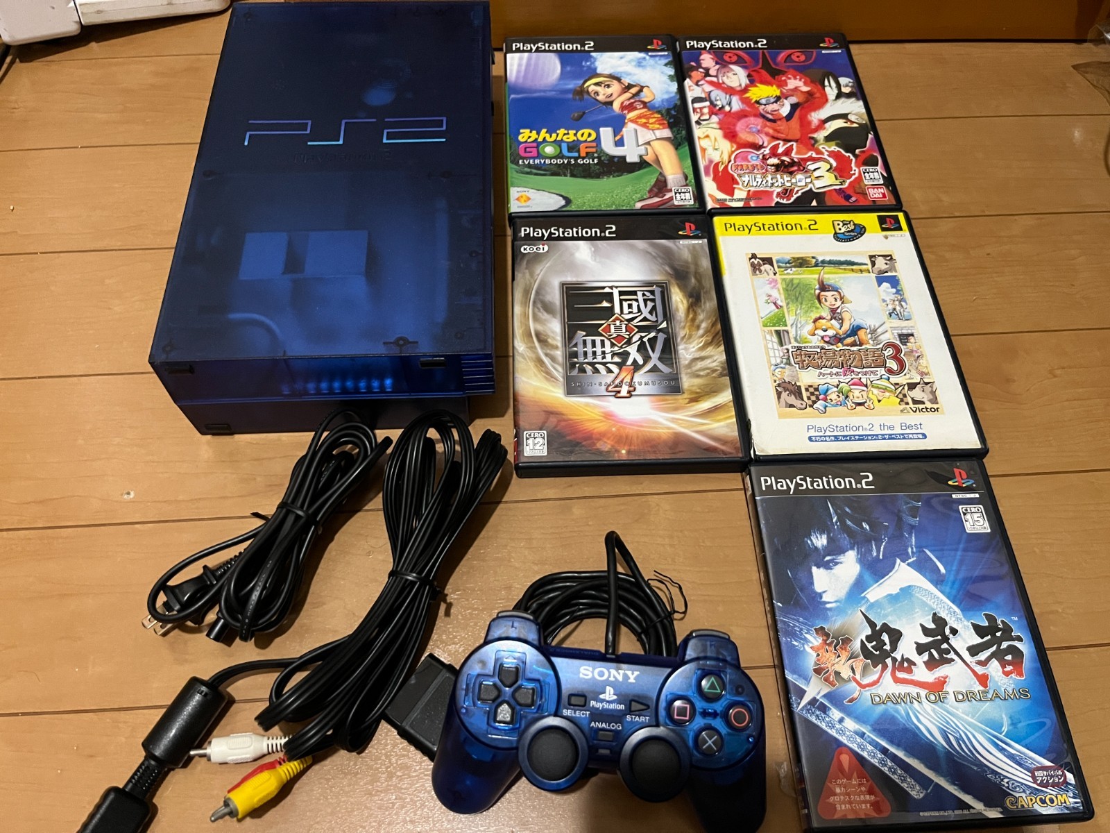Sony PlayStation 2 PS2 Console SCPH-37000 Ocean Blue Controller Cables 5 games