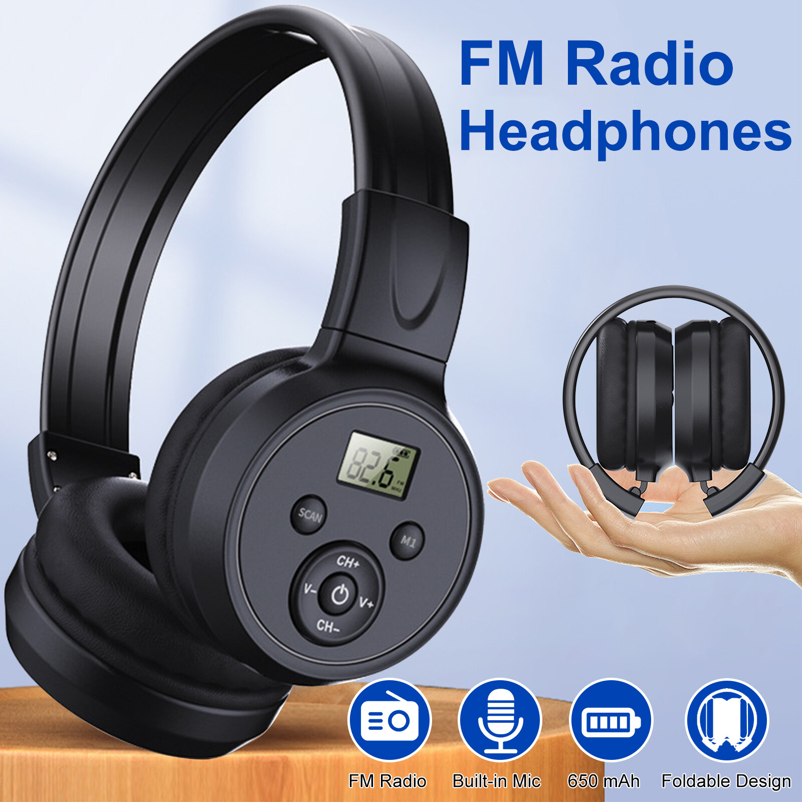 Portable Wireless FM Radio Headphones Earphones Over-Ear Headset Stereo Foldable