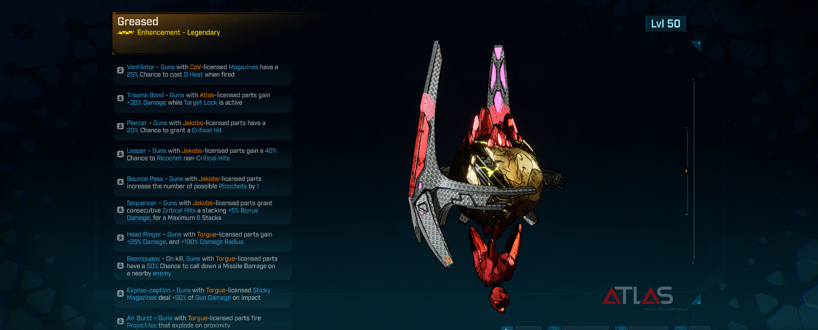 Borderlands 4 • MODDED ENHANCEMENT • Greased • All Leg perks • Lvl 50 • PS PC XB