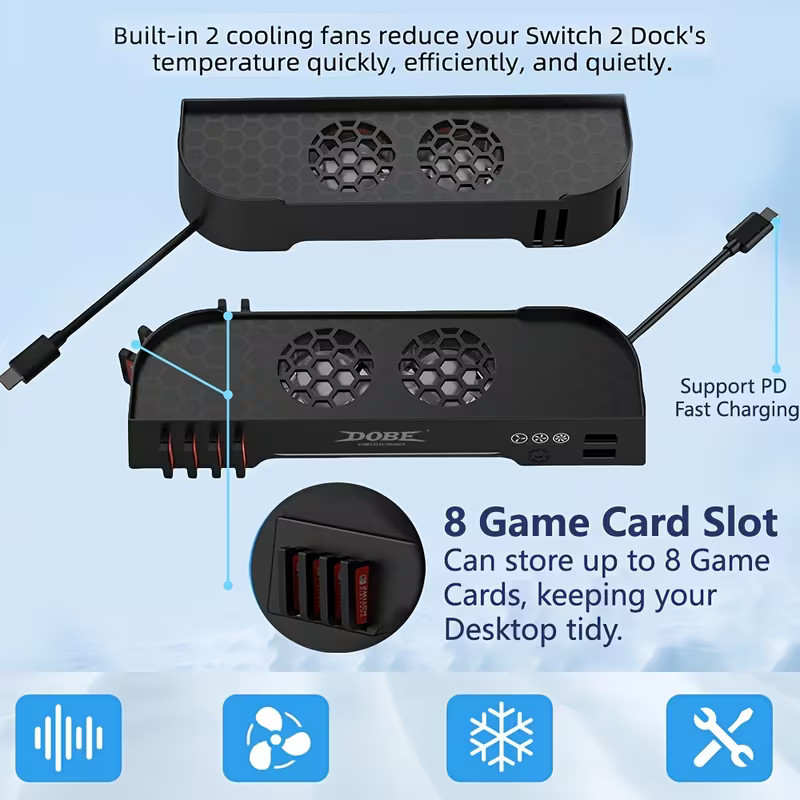 Cooling Station for Nintendo Switch 2: Plug & Play Dual-Fan Dock for Performance