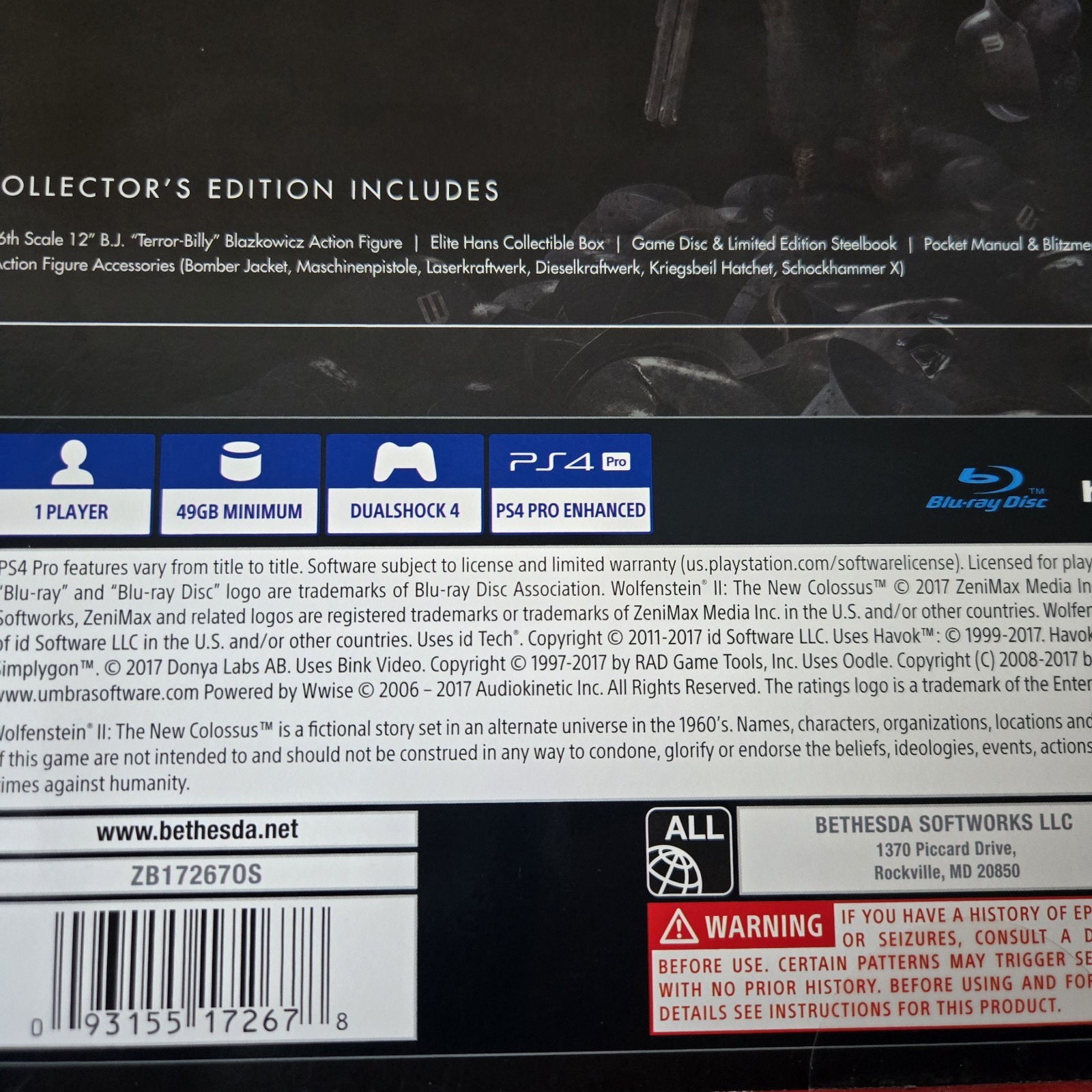 PS4 Wolfenstein II The New Colossus Collector’s Ed, 2017. ACTION FIGURE ONLY