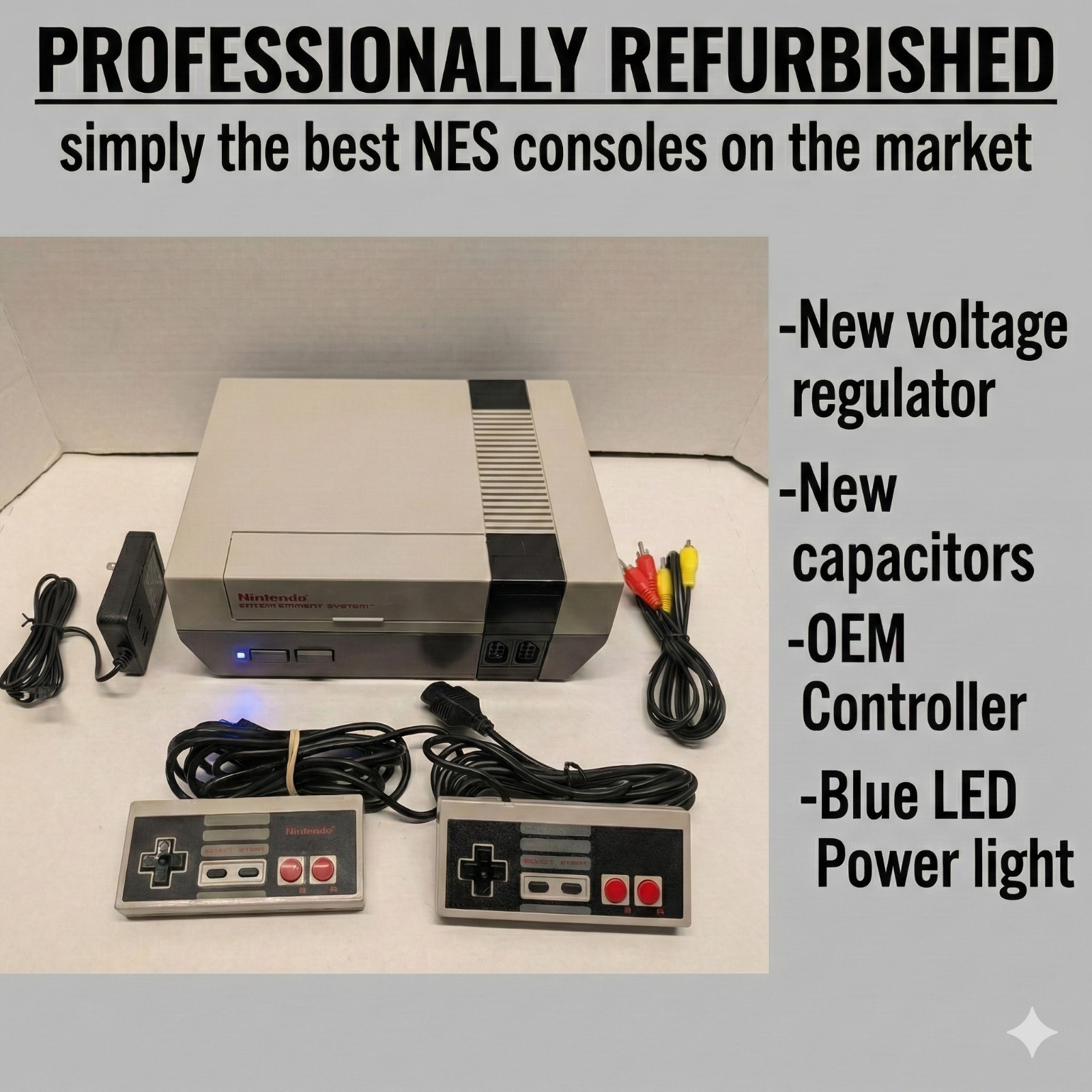 Nintendo NES Console. New Caps, Regulator, & OEM 72 Pin **Guaranteed** Blue LED