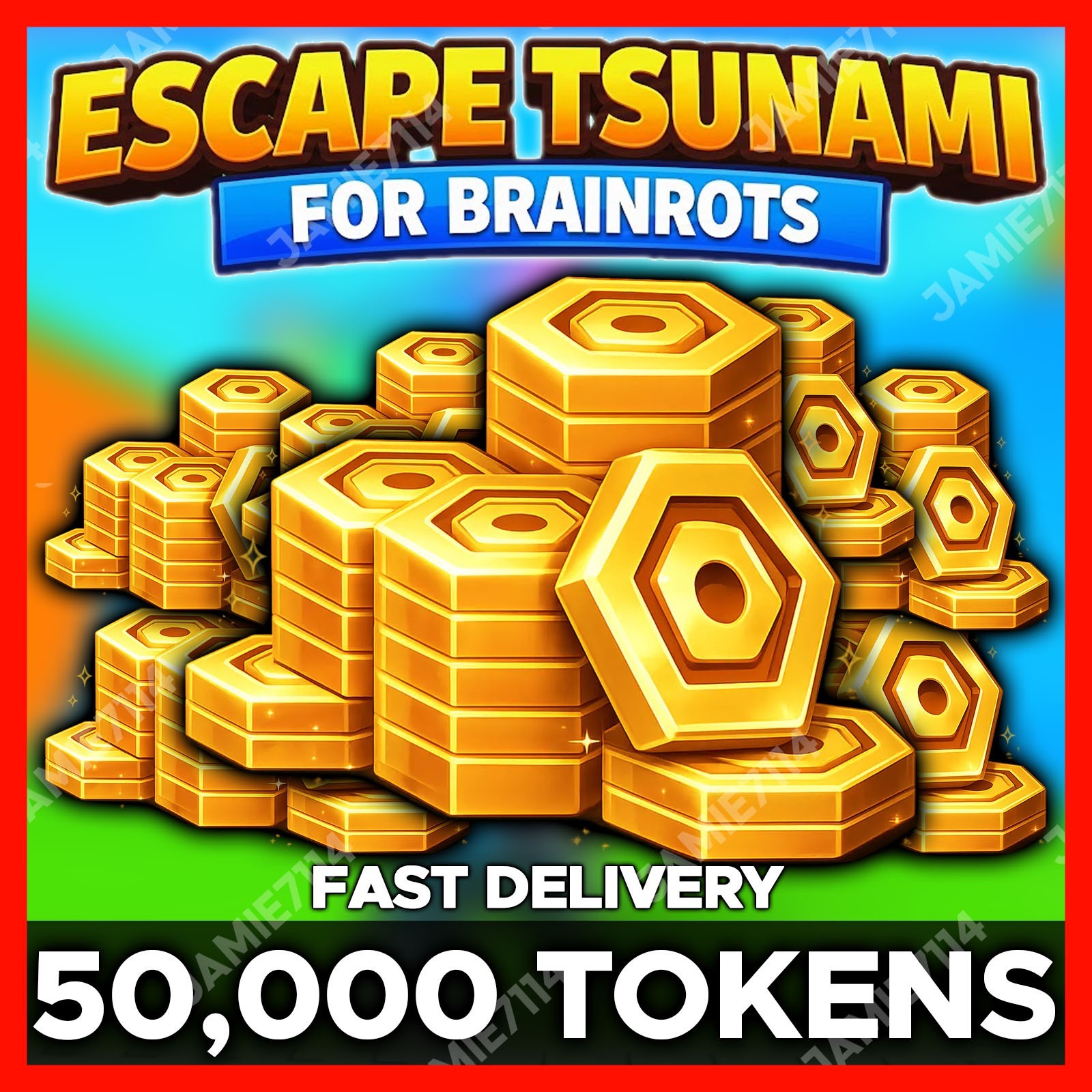 🌊Escape Tsunami For Brainrots 💰 50,000 Tokens‼️CHEAPEST + FAST‼️