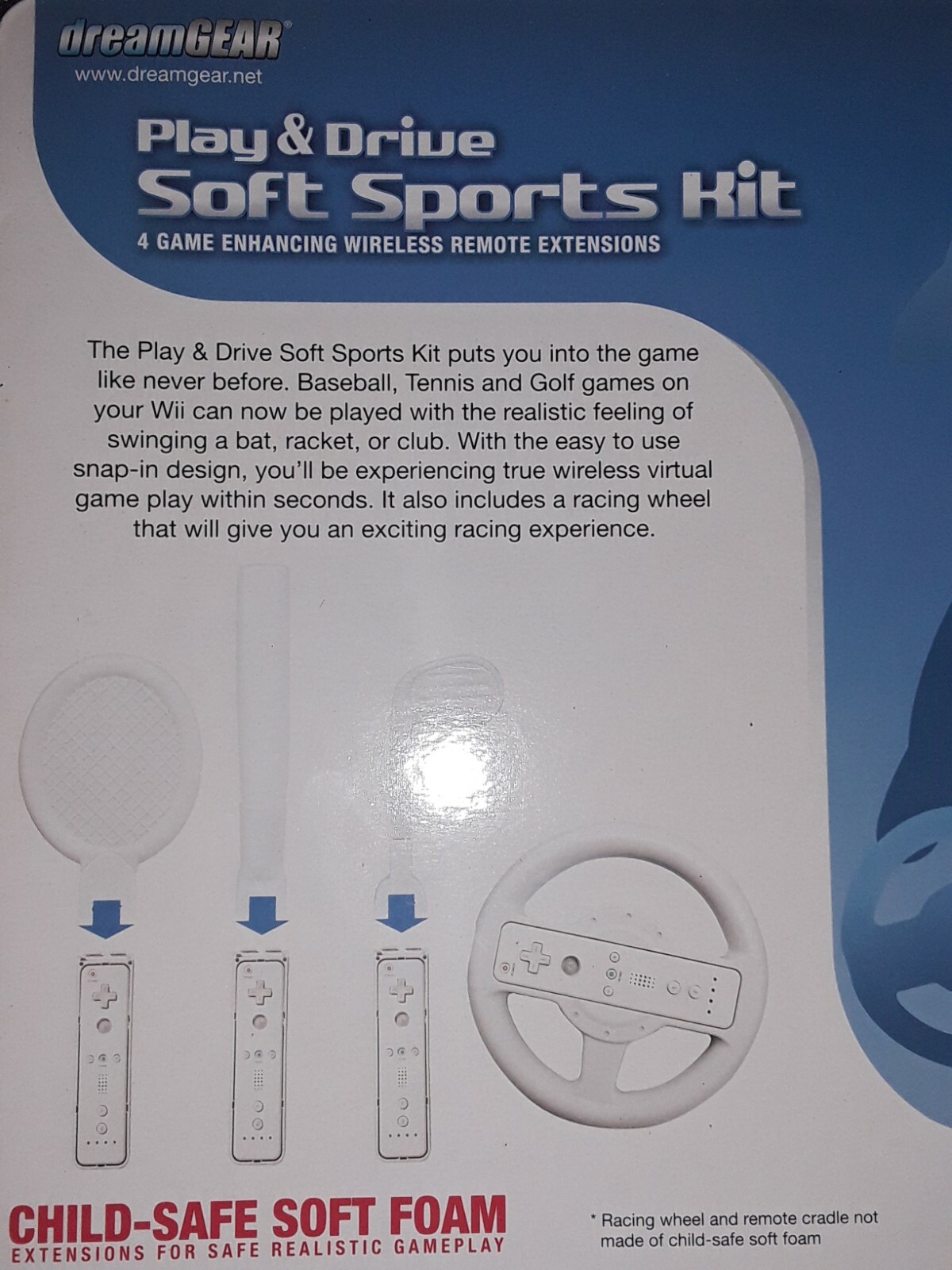 DreamGEAR Play & Drive Soft Sports Kit for Wii Racing Tennis Baseball Golf