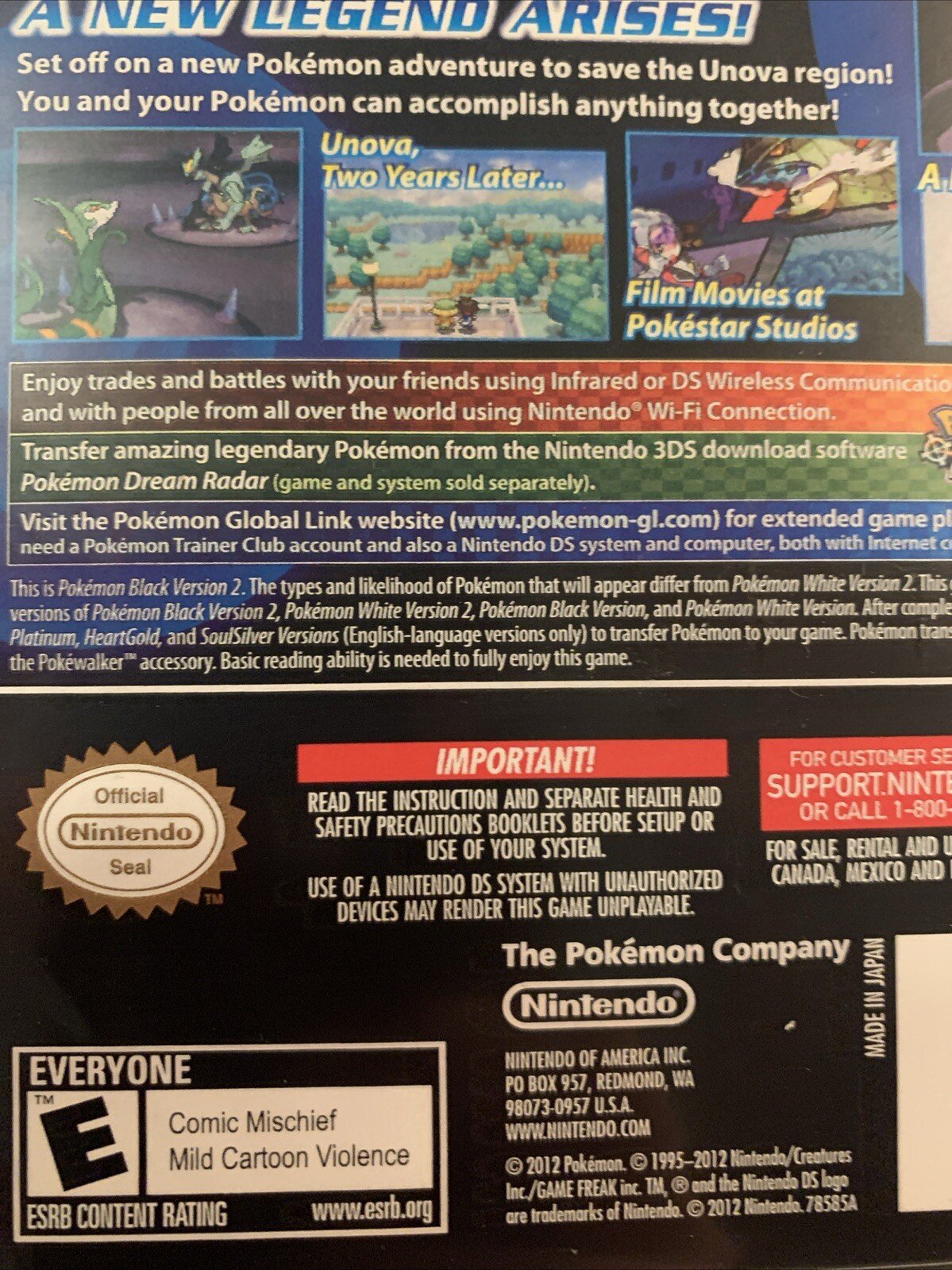 Pokemon Black Version 2 Nintendo DS Replacement Case ONLY No Game – For Display