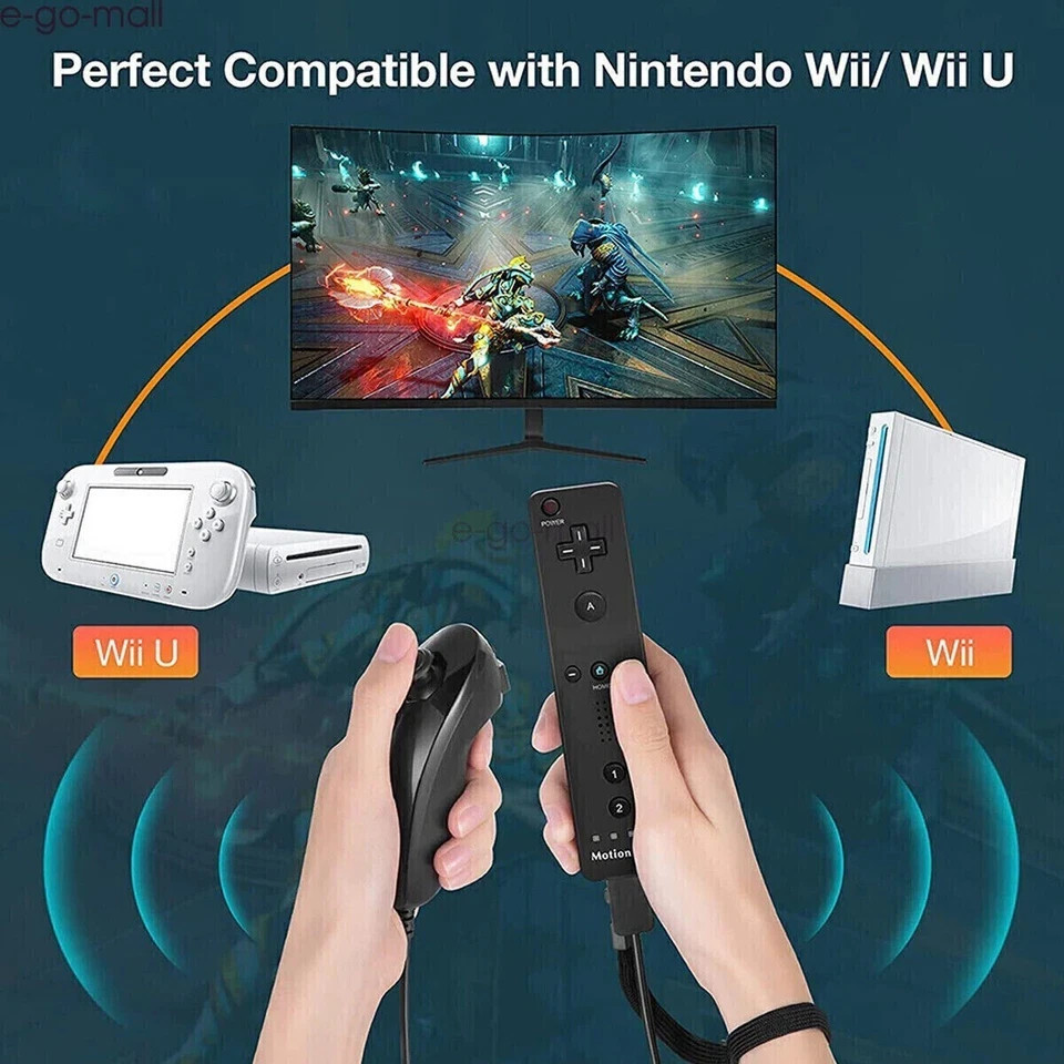 2 in 1 Motion Plus Wii Rmote Nunchuck Controller for Nintendo Wii/Wii U Game