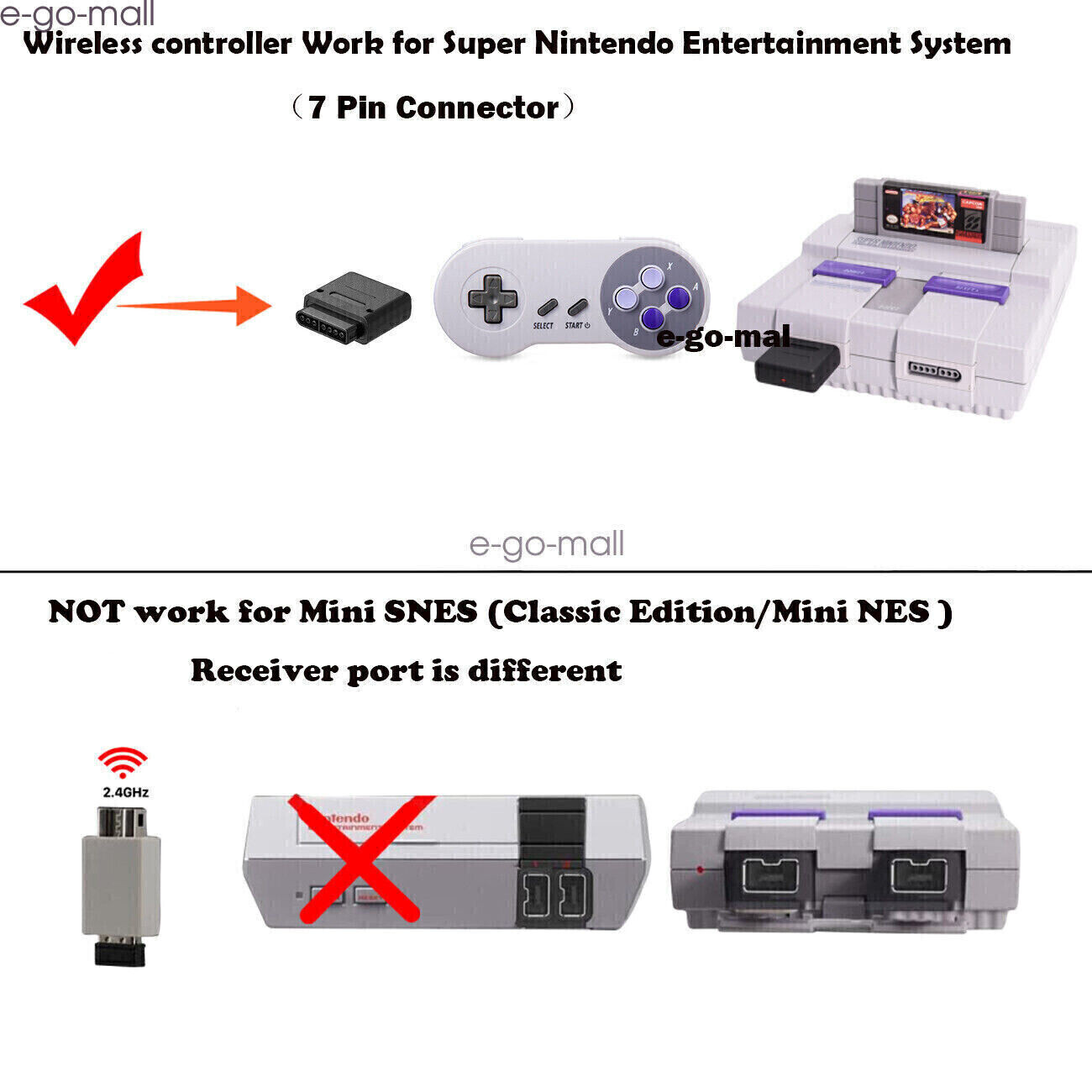 2 PACK SNES Gamepad Receiver for Super Nintendo Entertainment System Super NES
