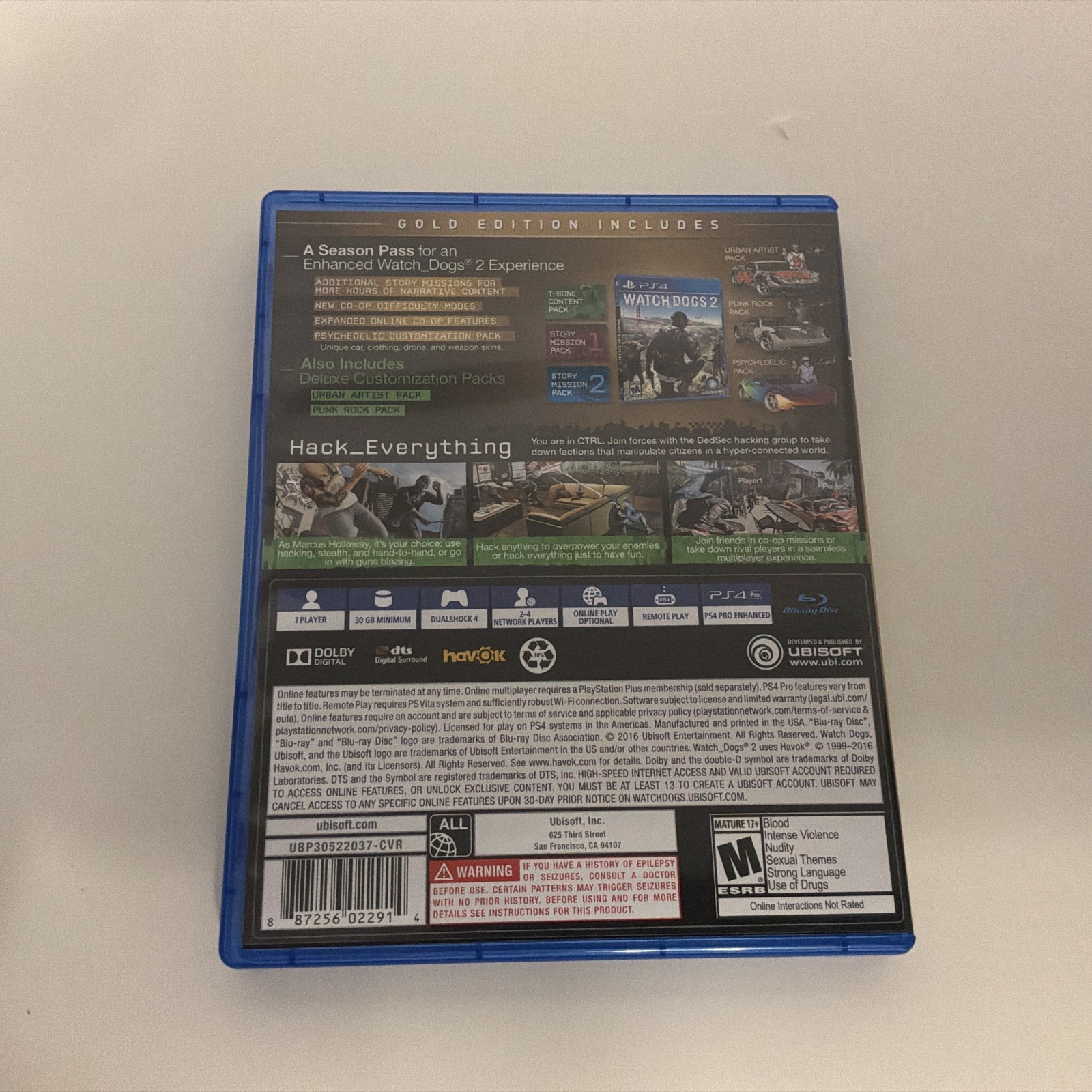 Watch Dogs 2: Gold Edition (Sony PlayStation 4, 2016) – Code Used