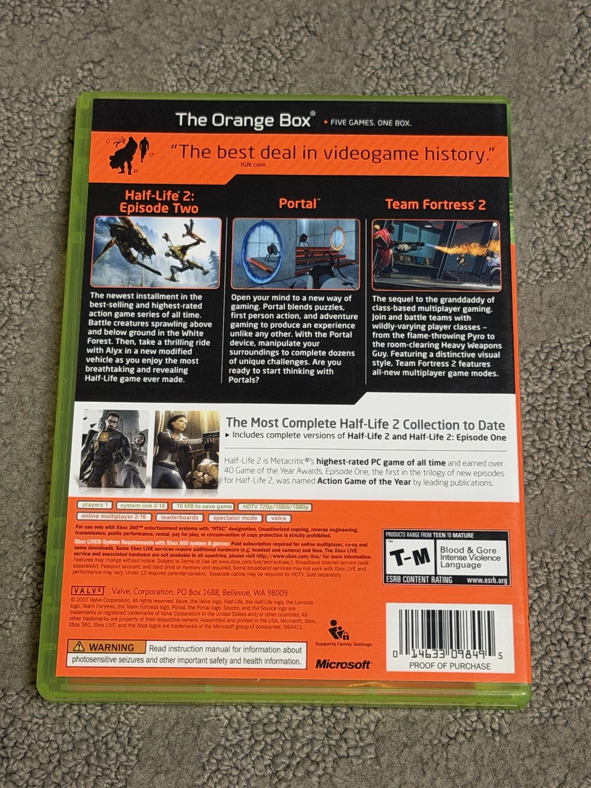 The Orange Box Half Life 2 (Xbox 360, 2007) See Pics And Description