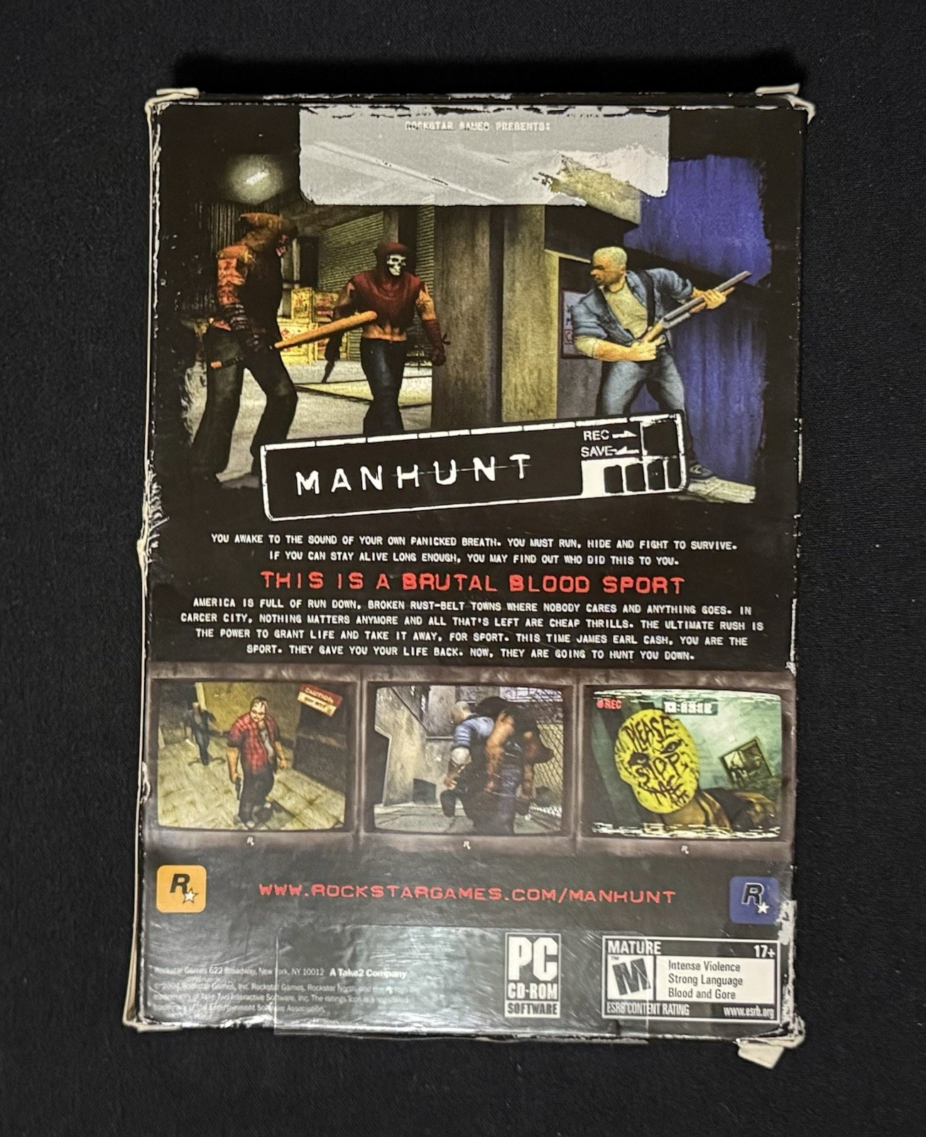 Manhunt (PC, 2004) Rockstar Games Big Box PC Game VHS Style Box
