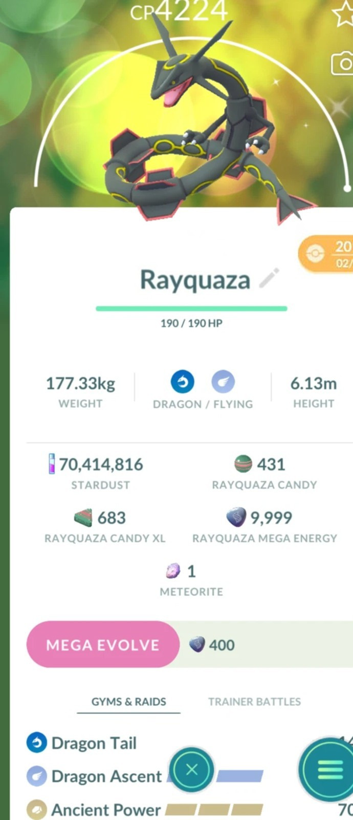 Shiny Rayquaza LV50 – 3 moveset have Dragon Ascent – Trade