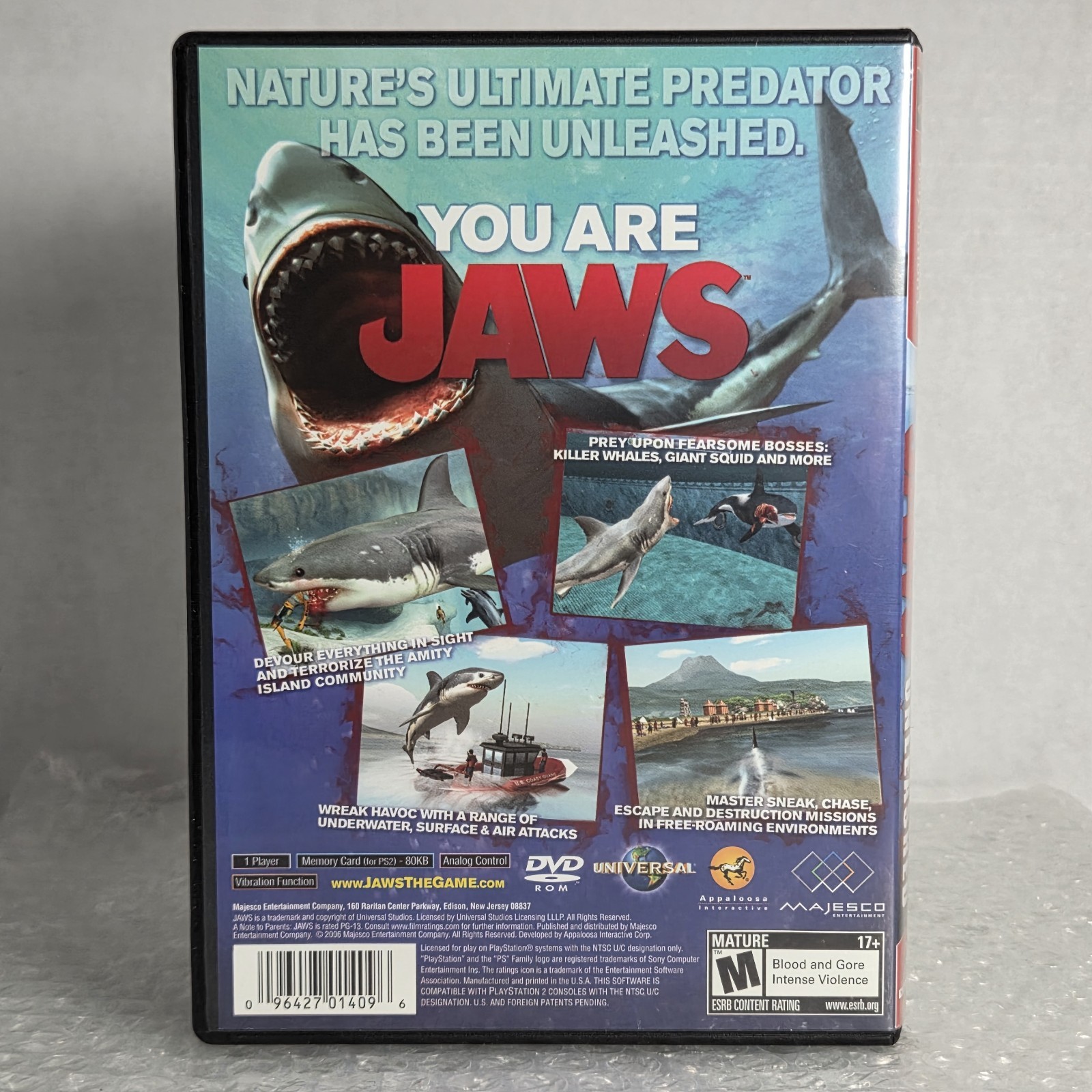 Jaws Unleashed PS2 Sony PlayStation 2 PS2 Complete In Box CIB Tested Majesco App