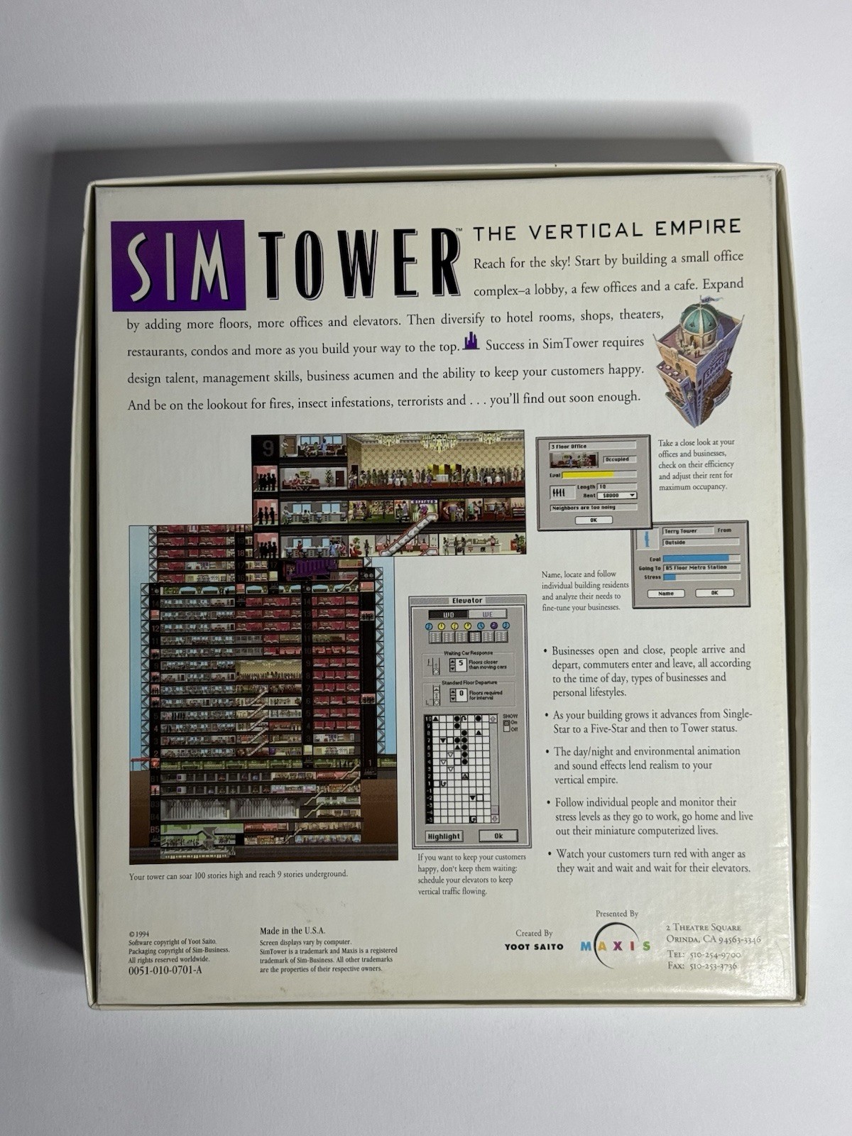 Maxis SimTower Macintosh 3.5″ Floppy Disc w/ Disks, Manual & Inserts