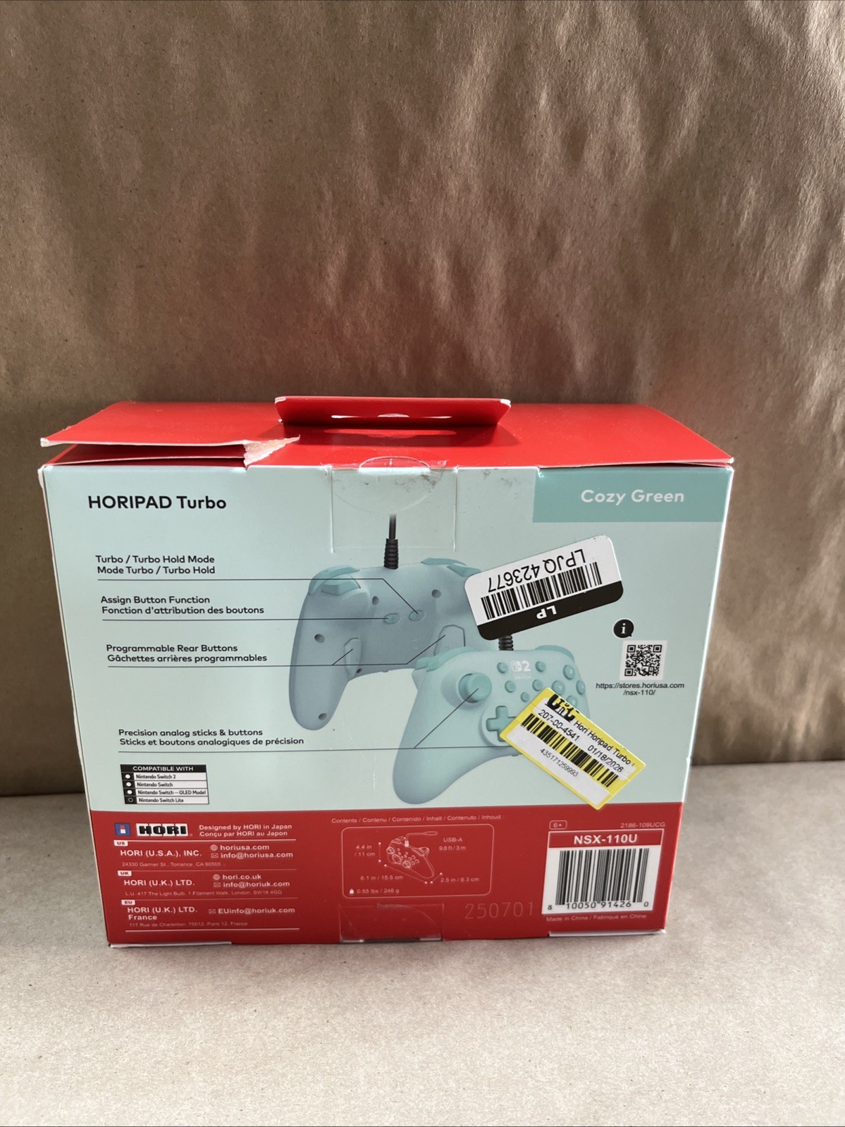 Hori Horipad Turbo Wired Gaming Controller for Nintendo Switch 2 – Cozy Green