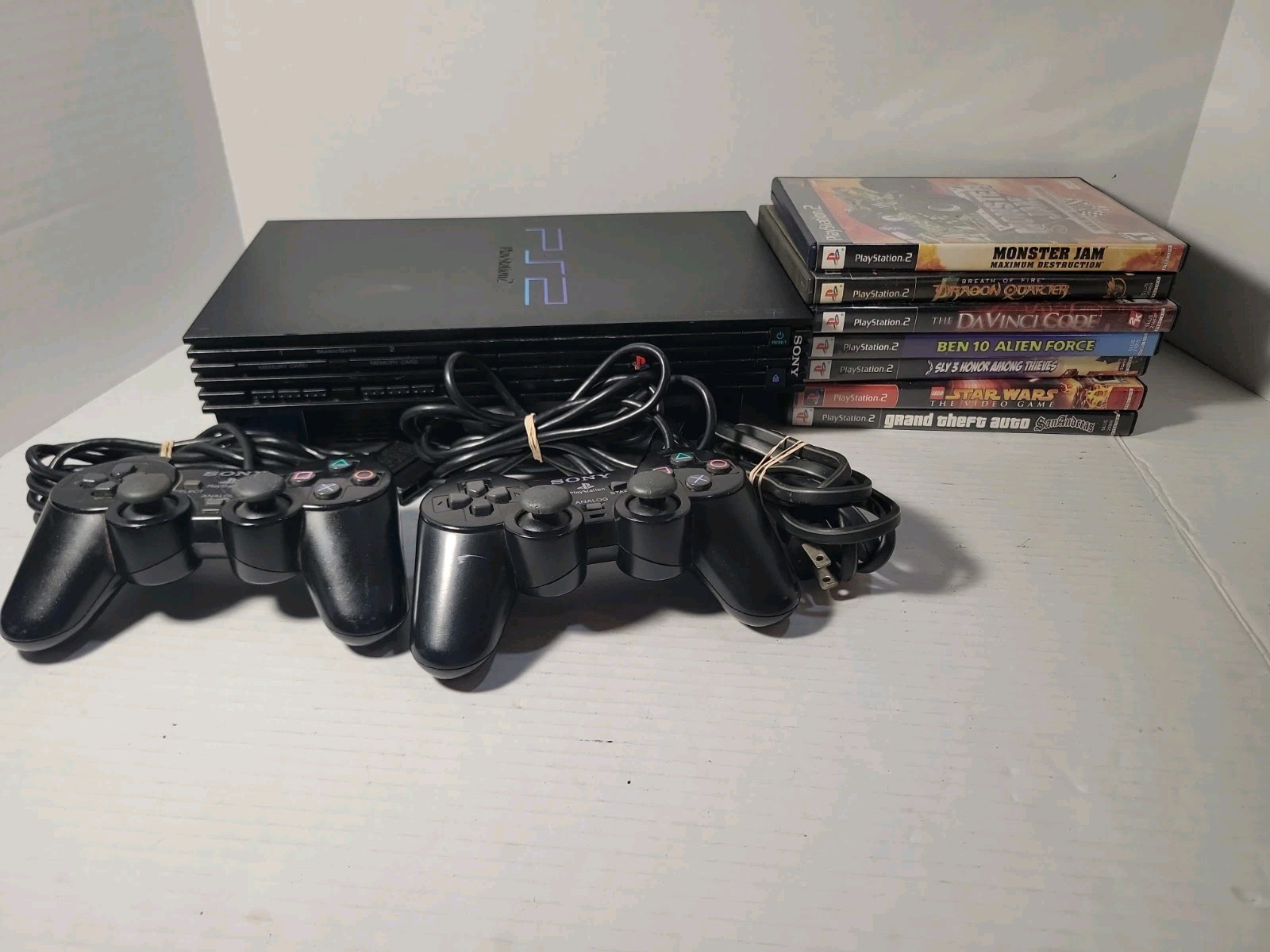 Sony PlayStation 2 Fat Console Black 2 Controlers And Games No AV Cable