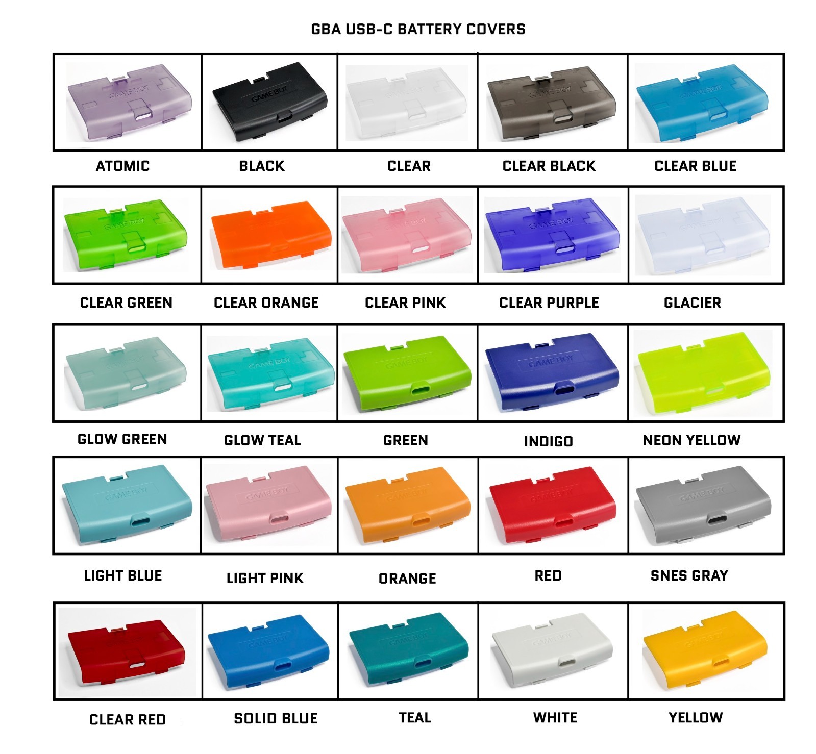 Game Boy Advance GBA USB-C Battery Cover – Pick your color!
