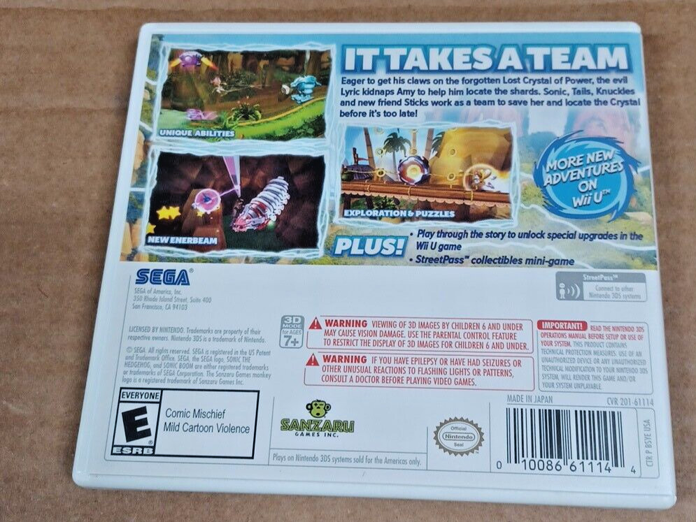 Sonic Boom: Shattered Crystal (Nintendo 3DS, 2014) Complete CIB VGS