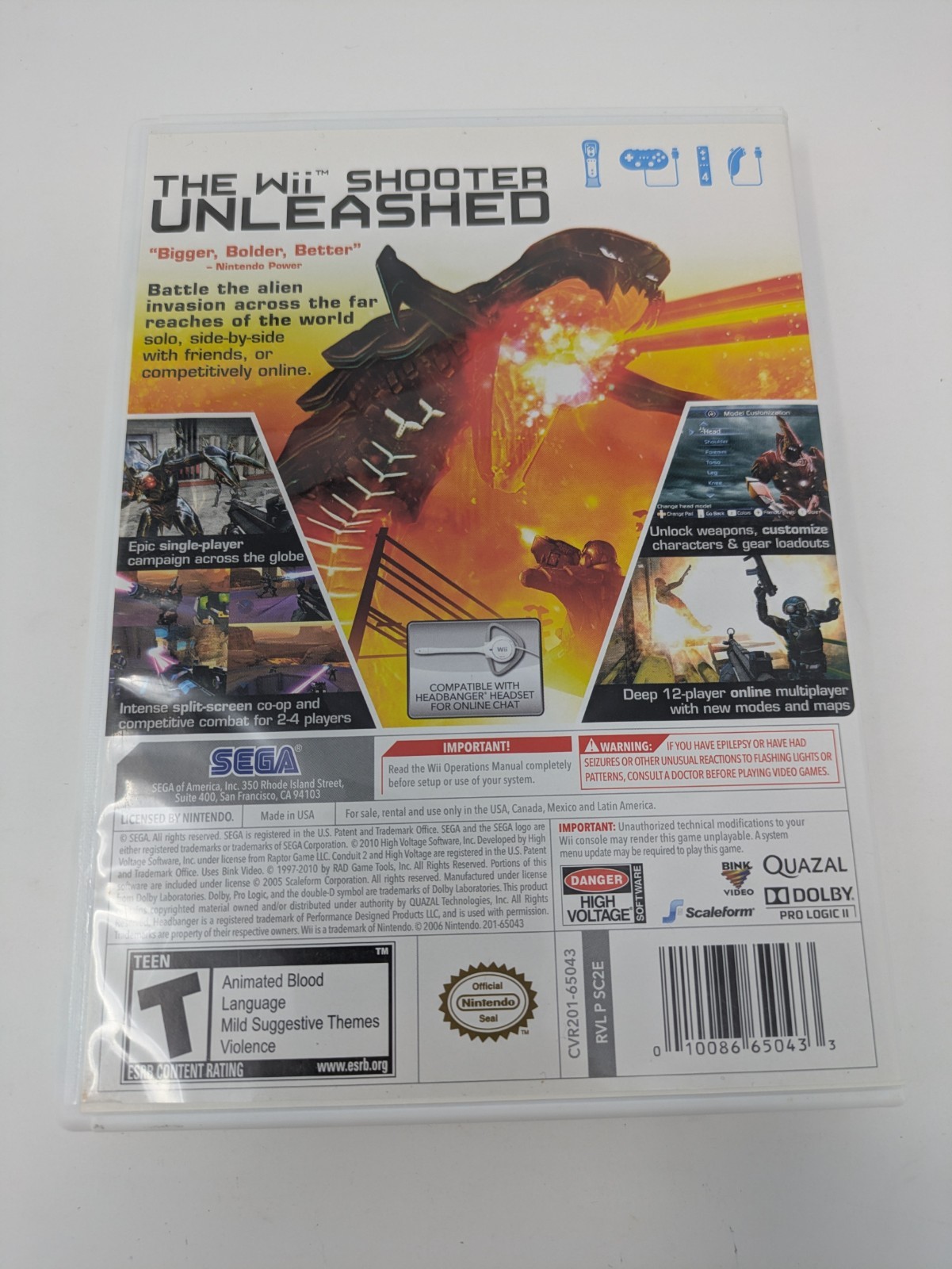 Conduit 2 (Nintendo Wii, 2011) Disc With Manual, Tested, Works