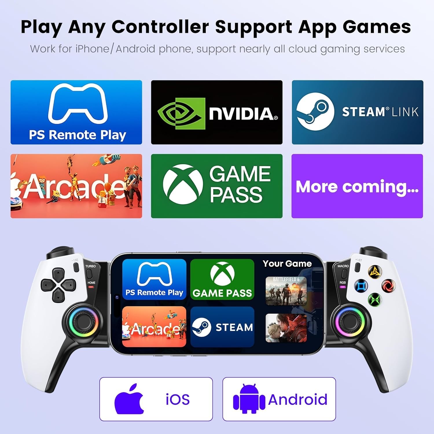Mobile Gaming Controller for iPhone/Android/Switch 2/1/OLED Hall Effect White