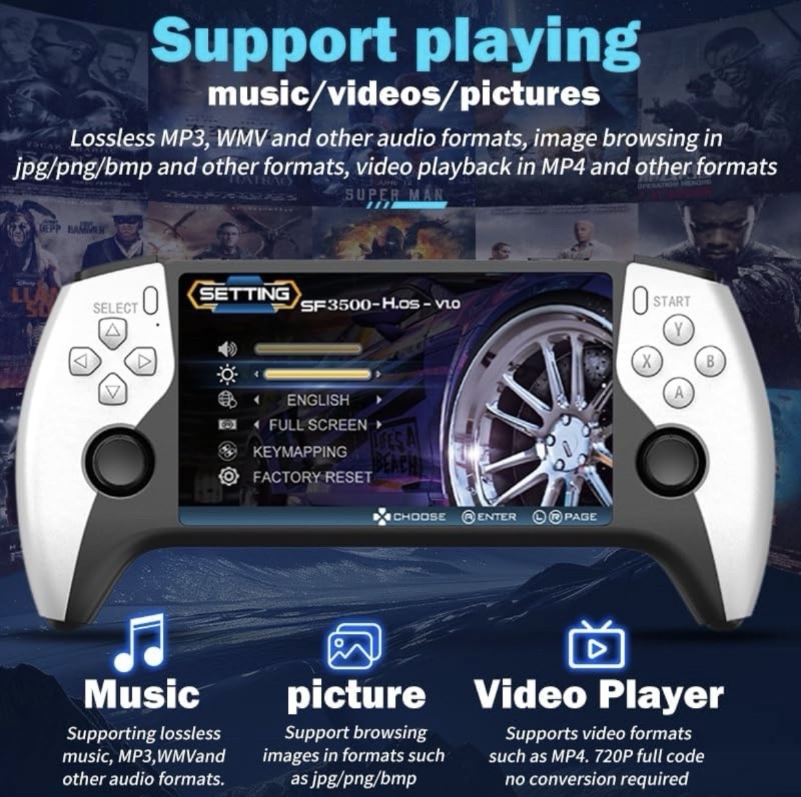 Multifunctional 5 Inch IPS HD Retro Handheld Game Console SF3500 Support Multi-S
