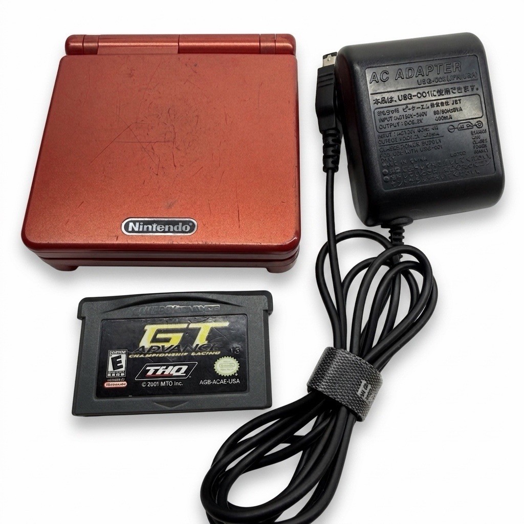 Nintendo Gameboy Advance SP Handheld Flame Red And GT Championship Racing Game