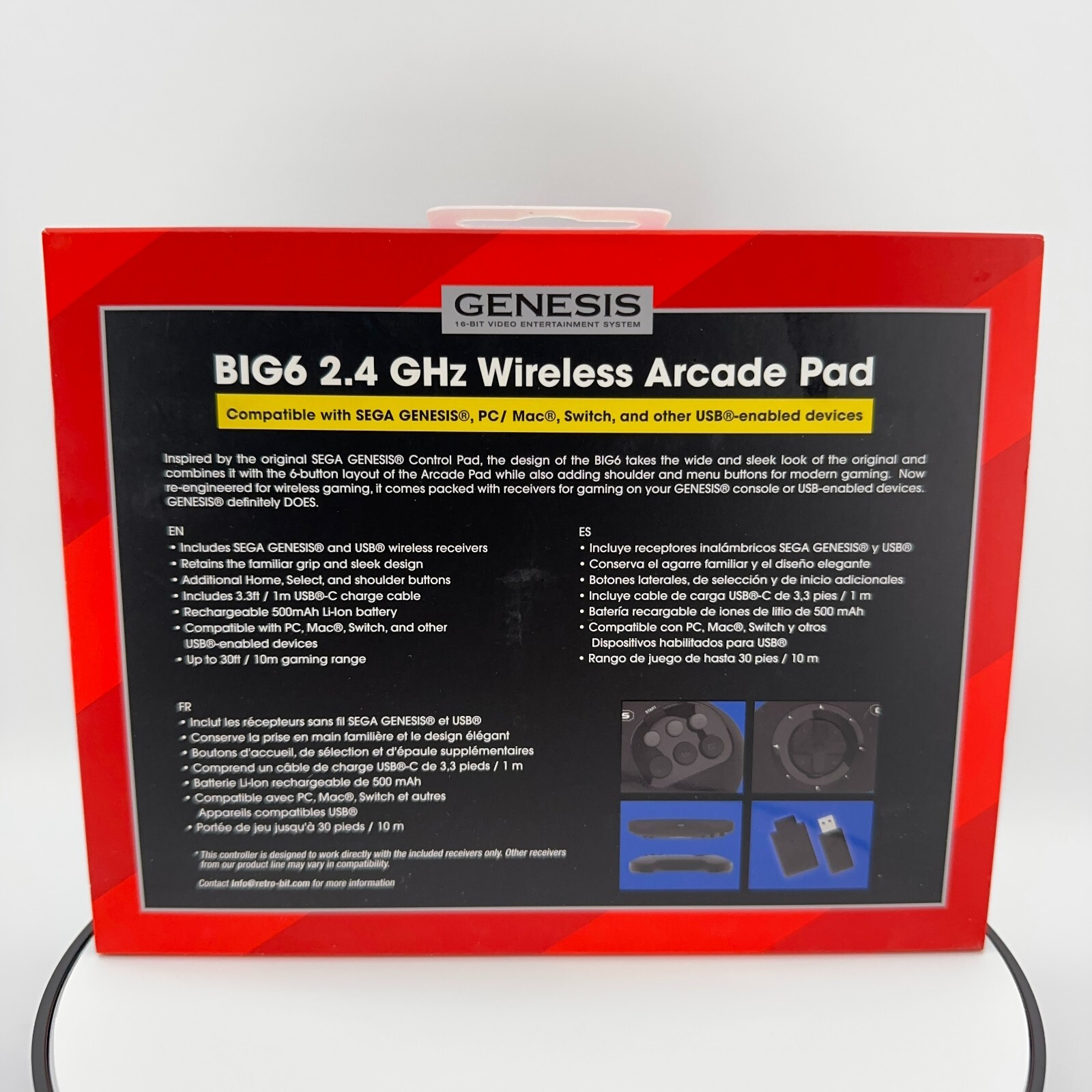 Retro-Bit Official Sega Genesis BIG6 Wireless Controller 6-Button Arcade Pad