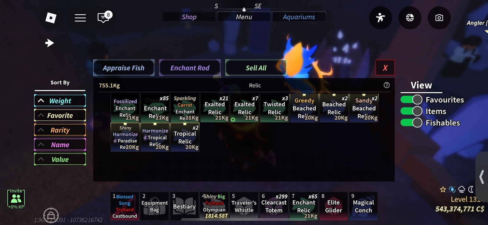 Fisch🐟339🌊Level 1312💰⚡️543,374,771 C$⚡x Astd – 3 – 7 Stars