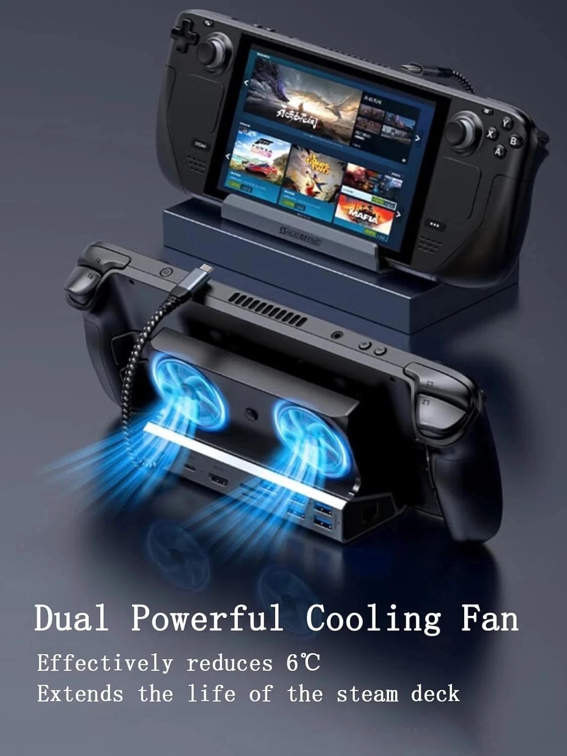 13-In-1 Docking Station For Steam Deck OLED & ROG Ally X& Legion Go Dual Cooling
