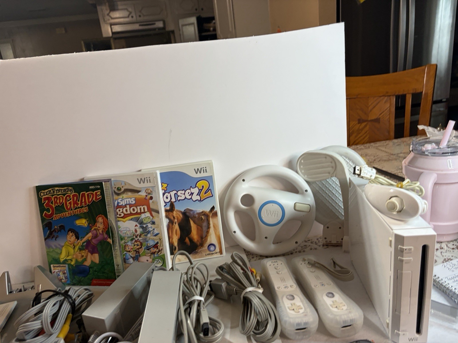 Wii video game console bundle with multiple accessories and games (untested)