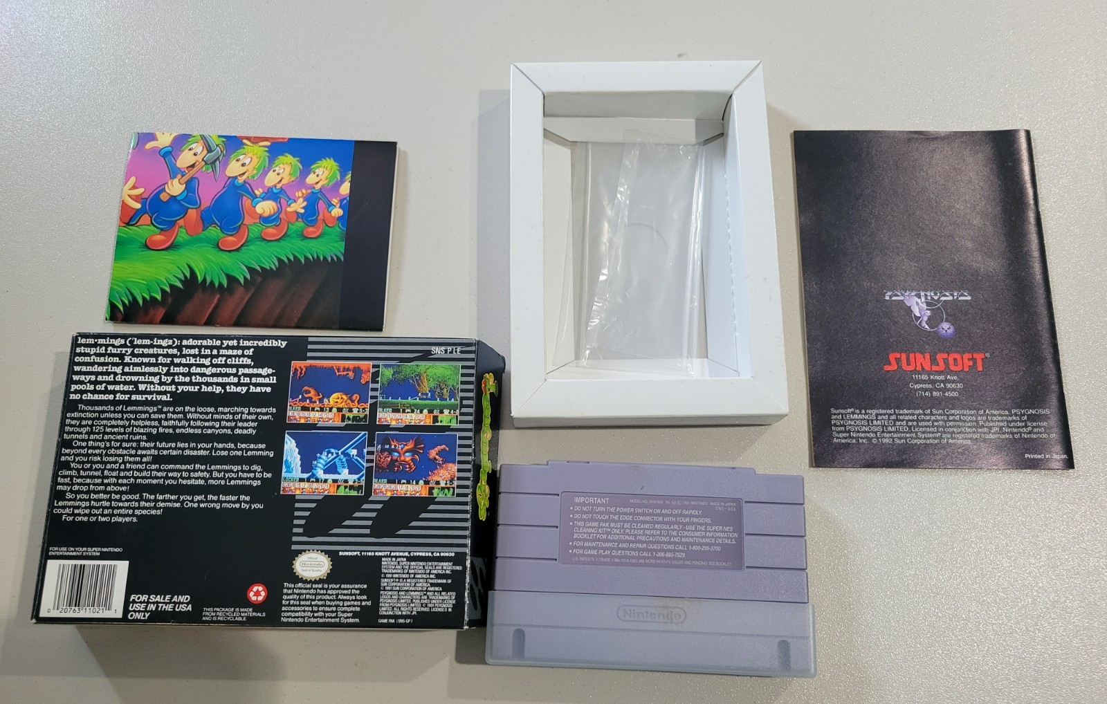 Sunsoft Lemmings SNES Complete in Box w/ Manual NTSC-U/C Puzzle Strategy 1991