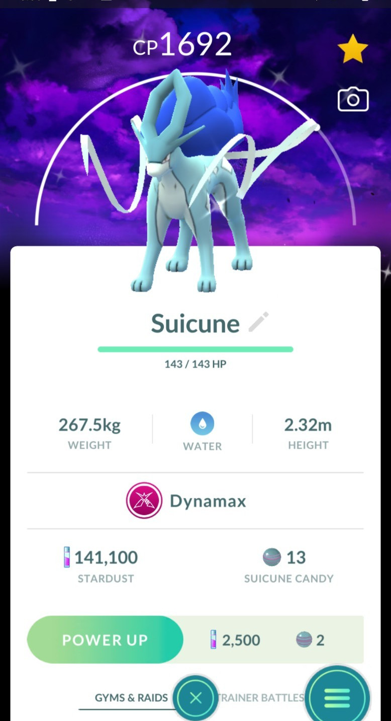Shiny Dynamax Suicune Dark Skies background – P T C 0R Trade 20k Stardust