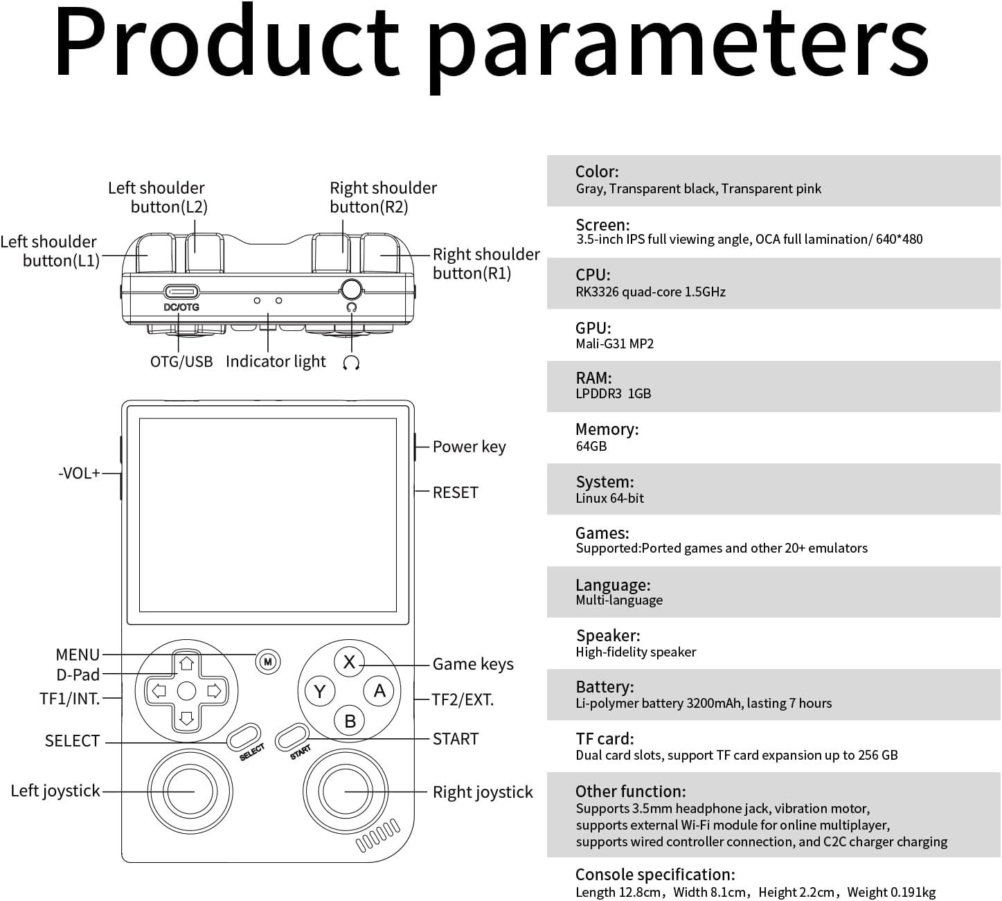 G350 Handheld Gaming Console with 3.5″ IPS Screen – Multi-Player, Stylish Pink