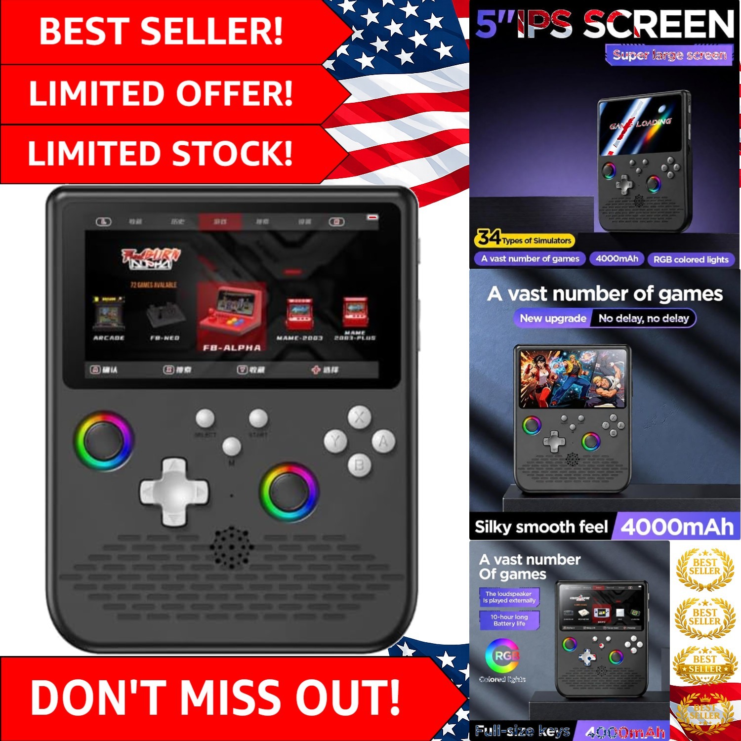 5-Inch IPS HD Retro Handheld Console – 64GB Storage & 4000mAh Battery Life ,