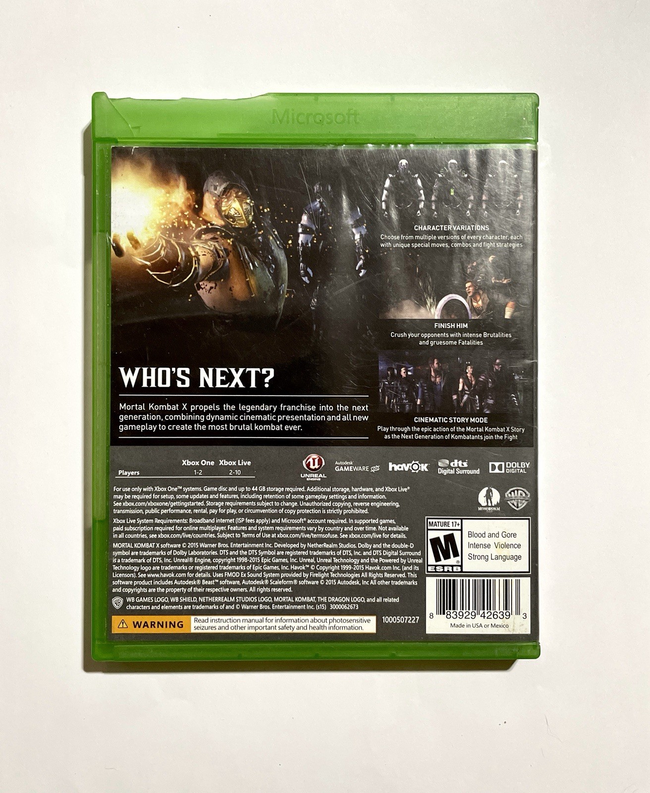 Mortal Kombat X Microsoft Xbox One Scorpion Sub-Zero Complete W/ Manual