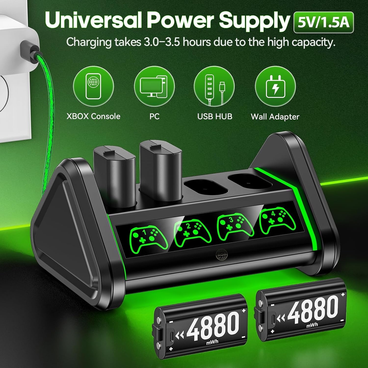 Rechargeable Battery for Xbox One/Series X/S, 4 x 4880mWh Xbox Batteries, Xbx…