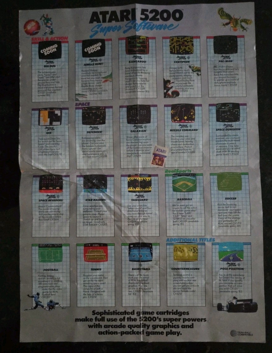 Vintage 1983 ATARI 5200 Super System Software Game Promo Insert Fold-Out Poster