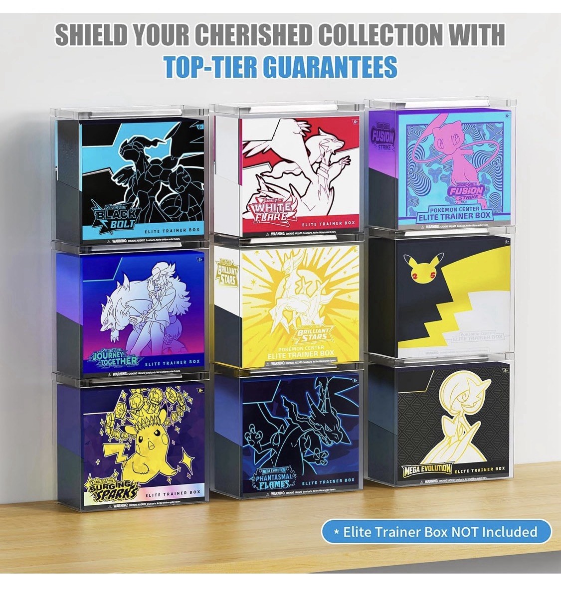 10 Pack Clear PKMN ETB Protector Case With Lids. PET. Dustproof, Stackable.
