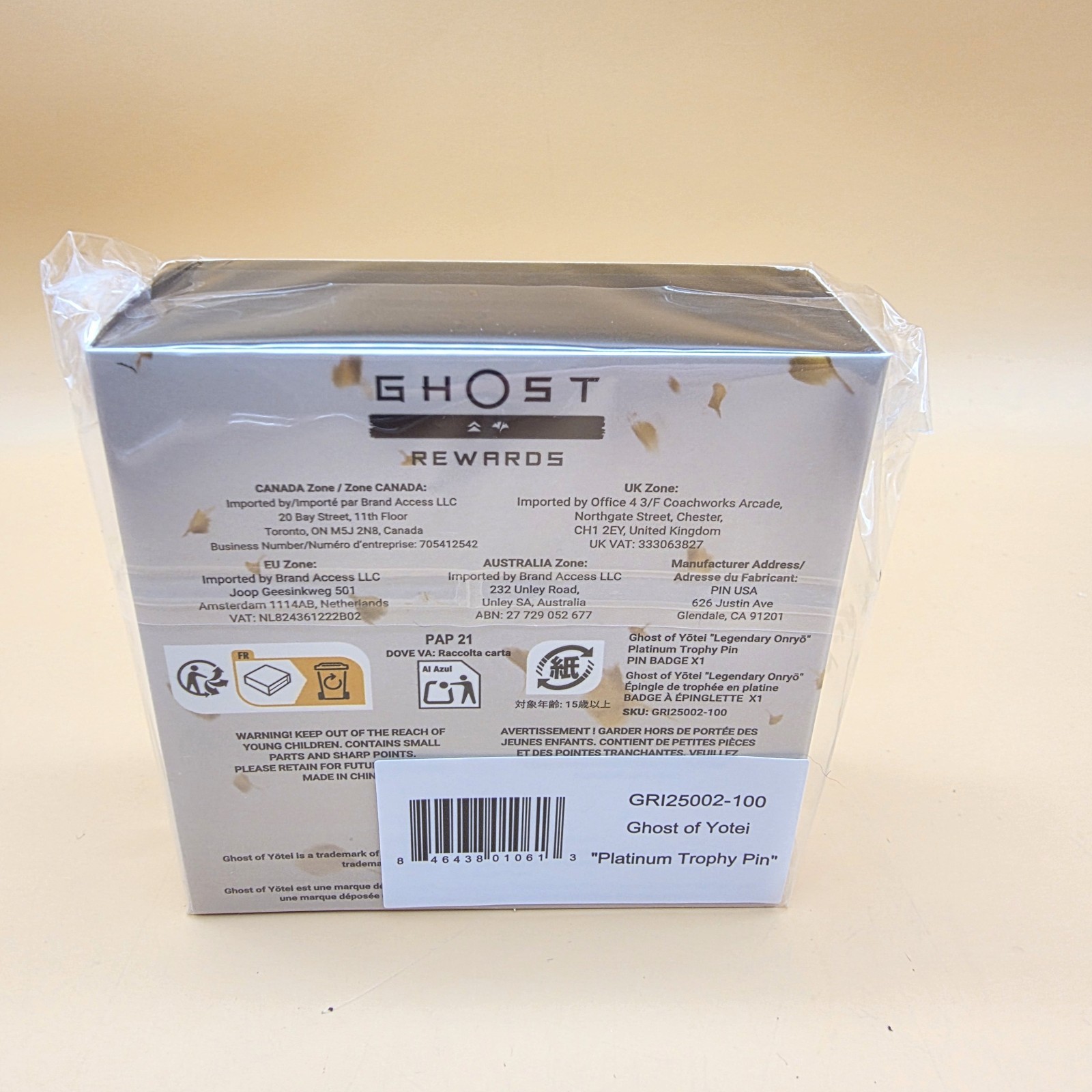 Ghost of Yotei Legendary Onryo Platinum Trophy Enamel Pin Ghost Rewards SEALED