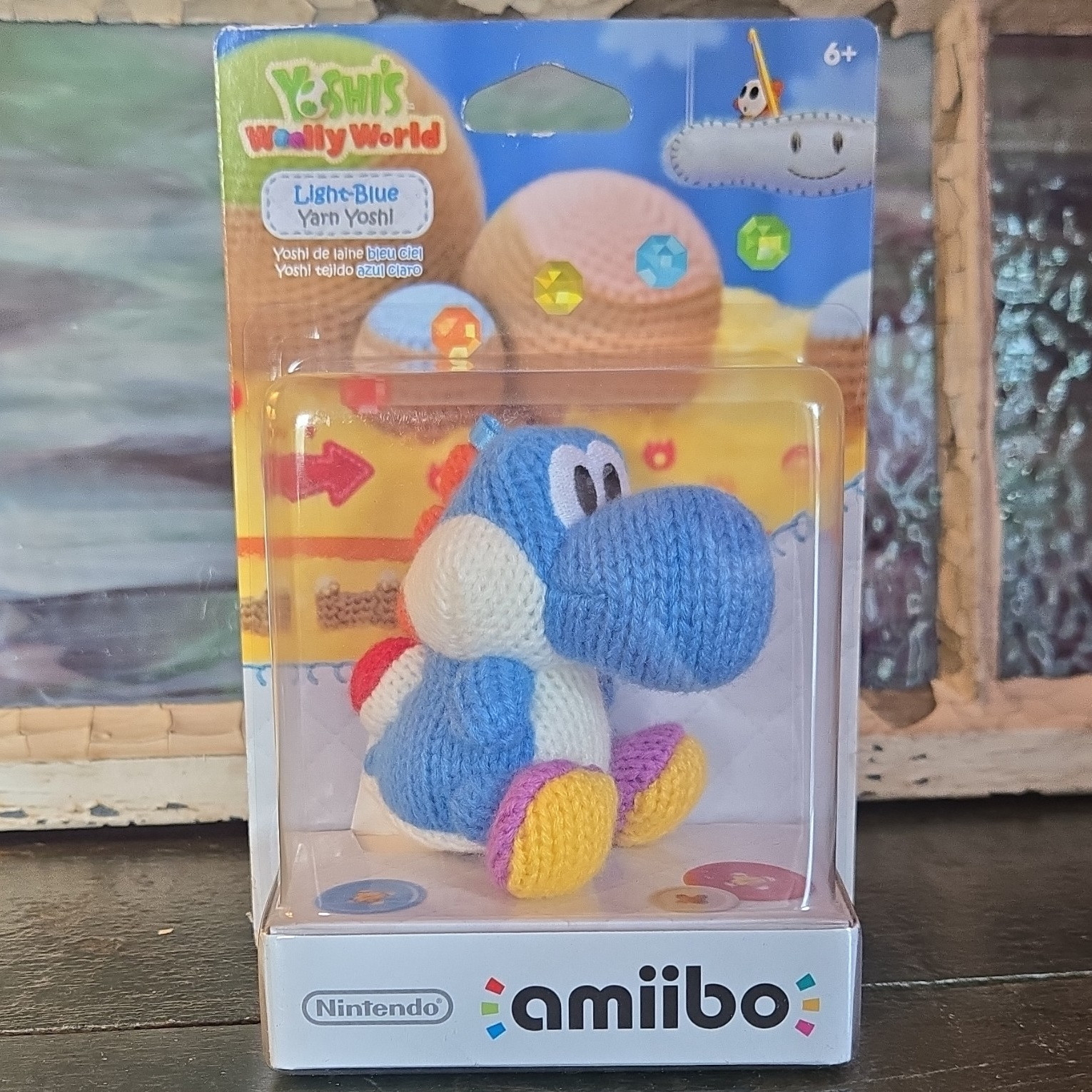 Nintendo amiibo Light-Blue Yarn Yoshi Collectible Figure Yoshi’s Woolly World