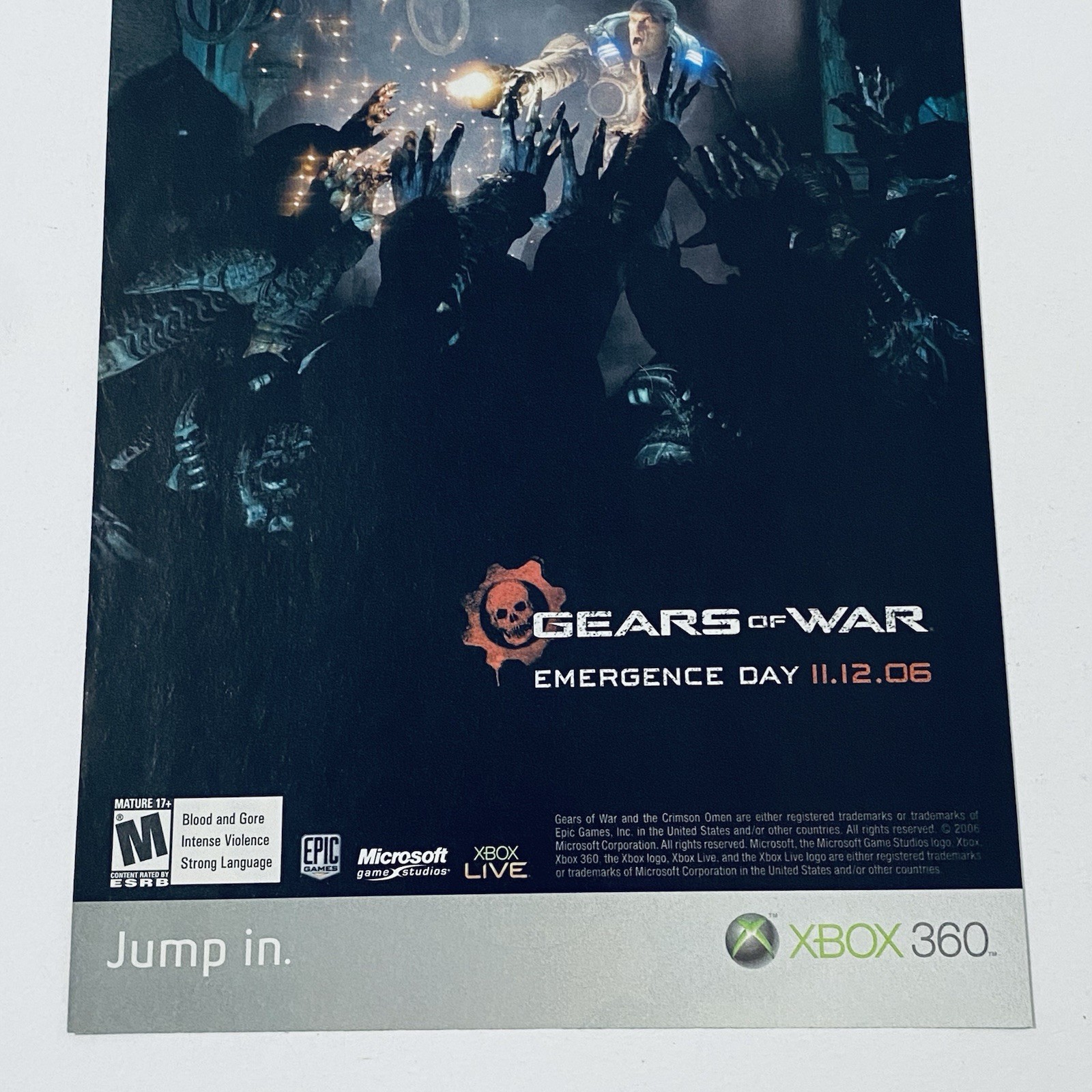 Gears of War Xbox 360 Game Promo Poster Rare Original 2000s Print Ad