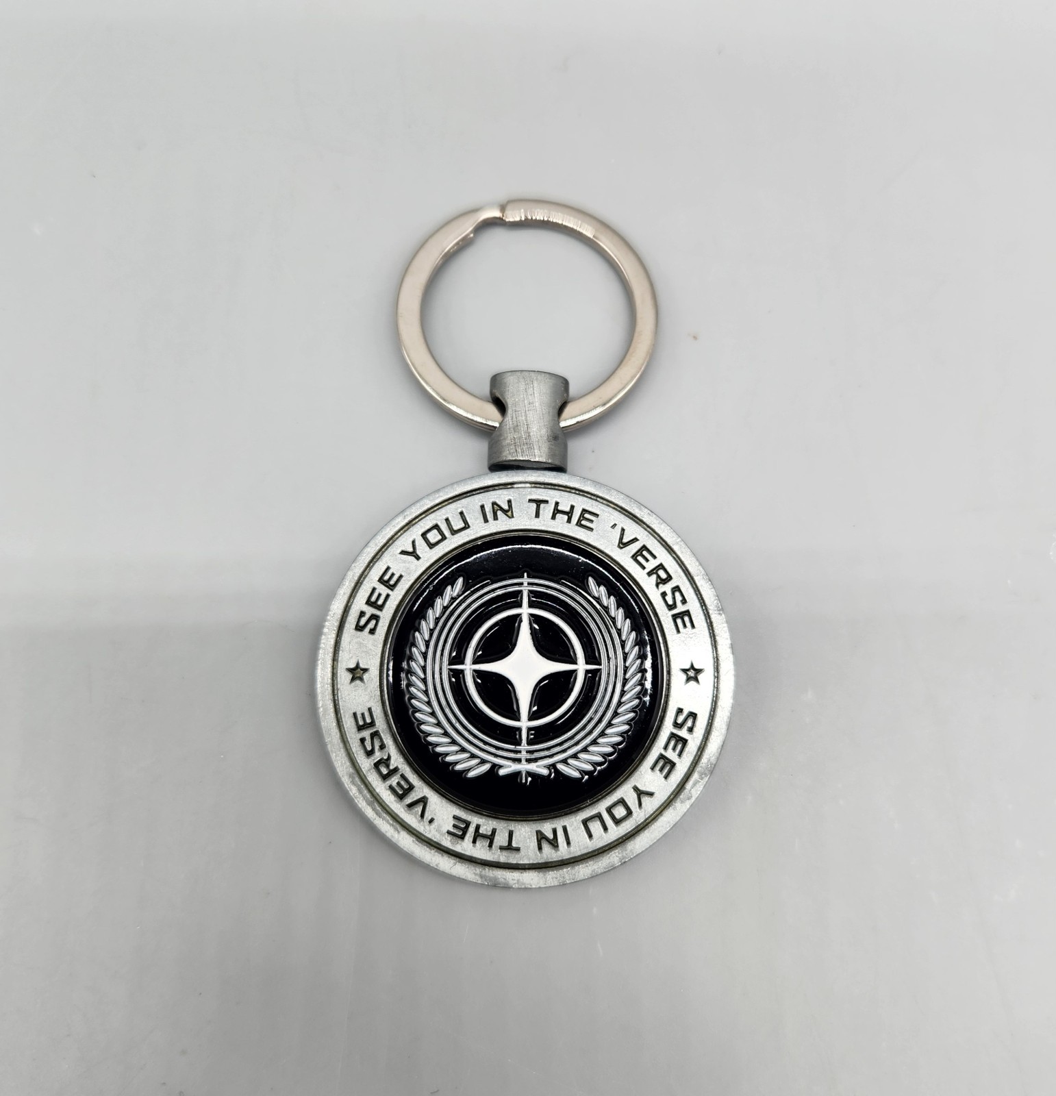 Star Citizen Challenge Coin Keychain Keyring “See You in the Verse” Black Silver