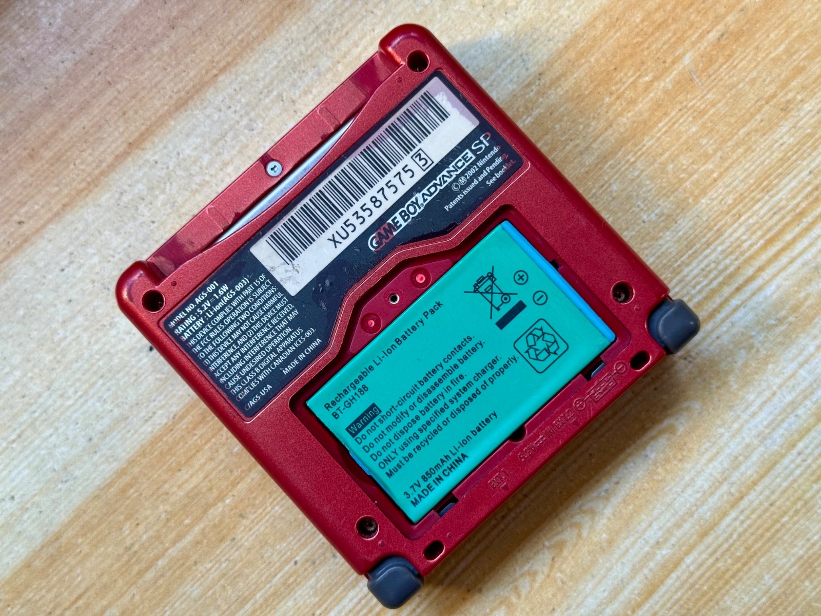 Nintendo Gameboy Advance SP AGS001 Flame Red Handheld w/ USB Cable & Battery