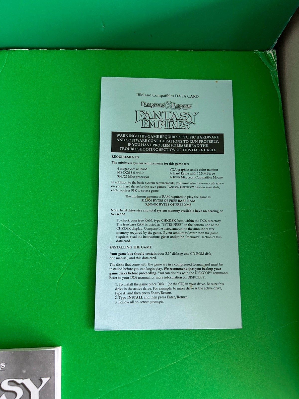 SSI Fantasy Empires Big Box Role Strategy Role Playing Game