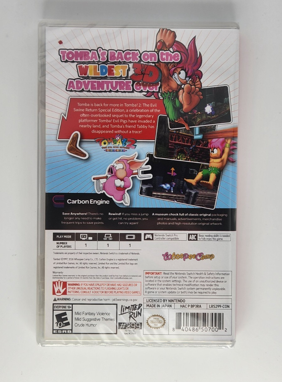 Tomba! 2: The Evil Swine Return Special Edition – LRG (Nintendo Switch) NEW PAX