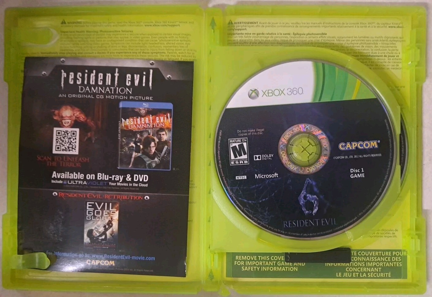 Resident Evil 6 (Microsoft Xbox 360, 2012) Missing Manual